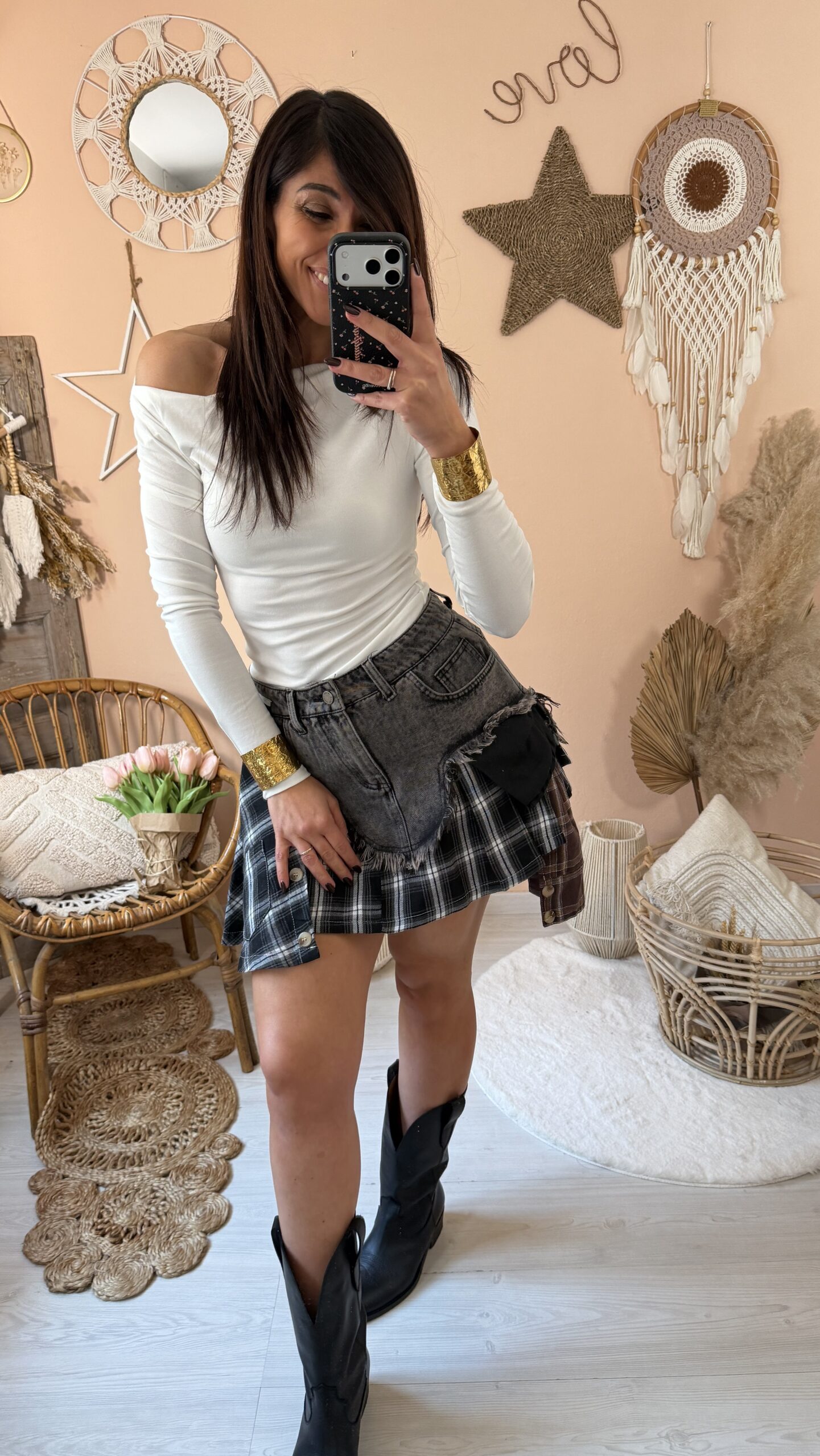 Gonna Jeans con applicazioni camicia