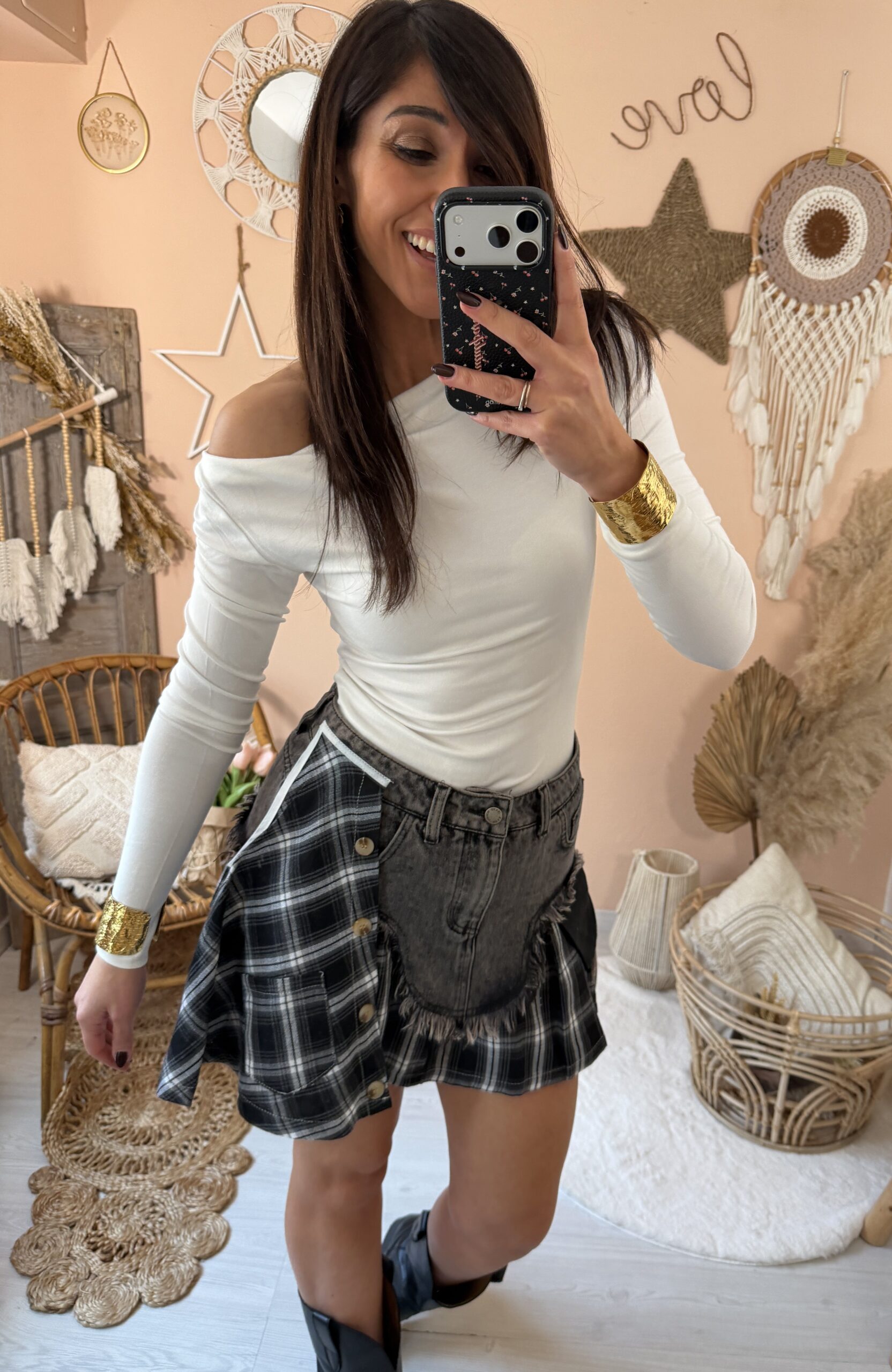 Gonna Jeans con applicazioni camicia