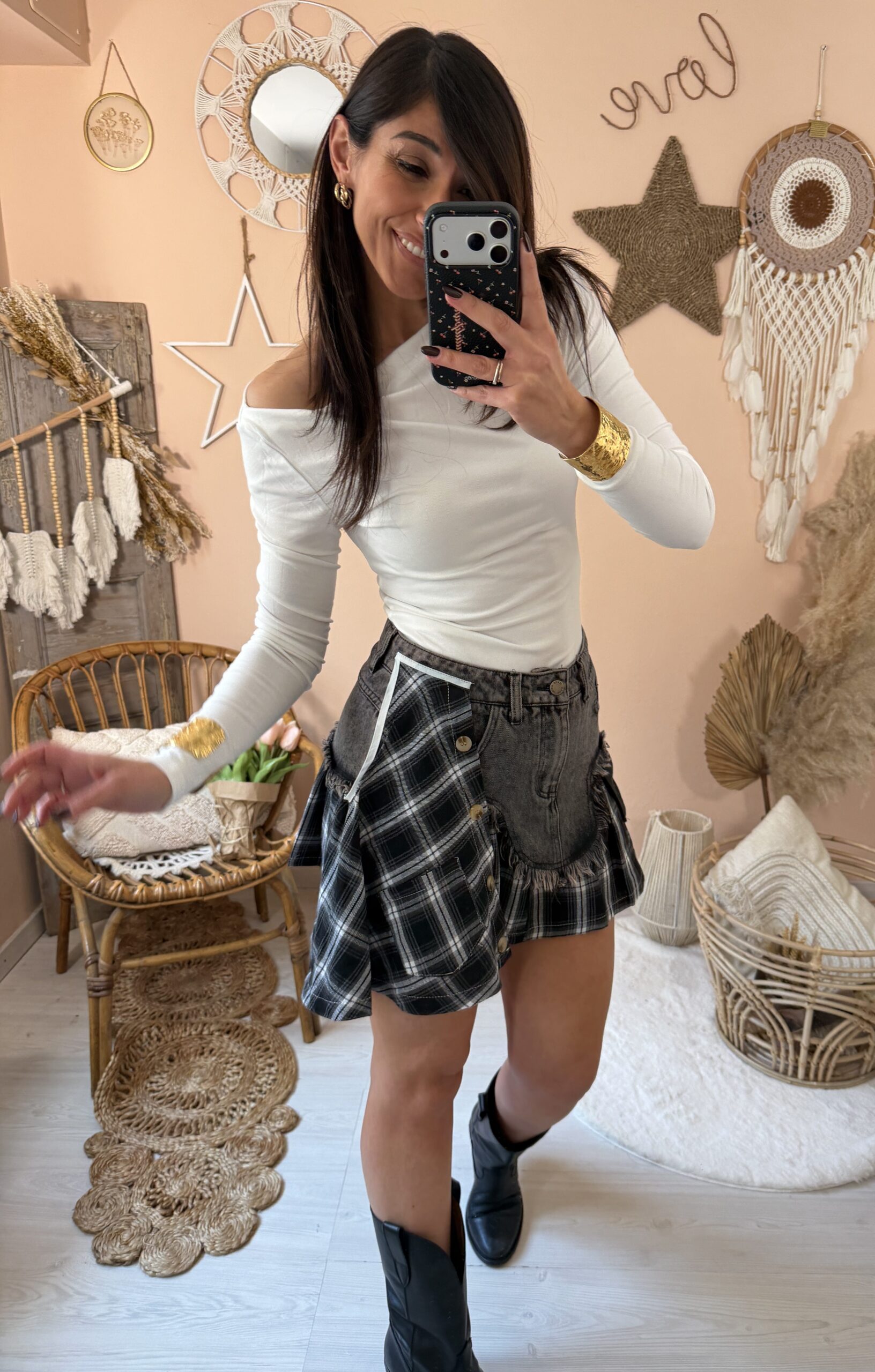 Gonna Jeans con applicazioni camicia