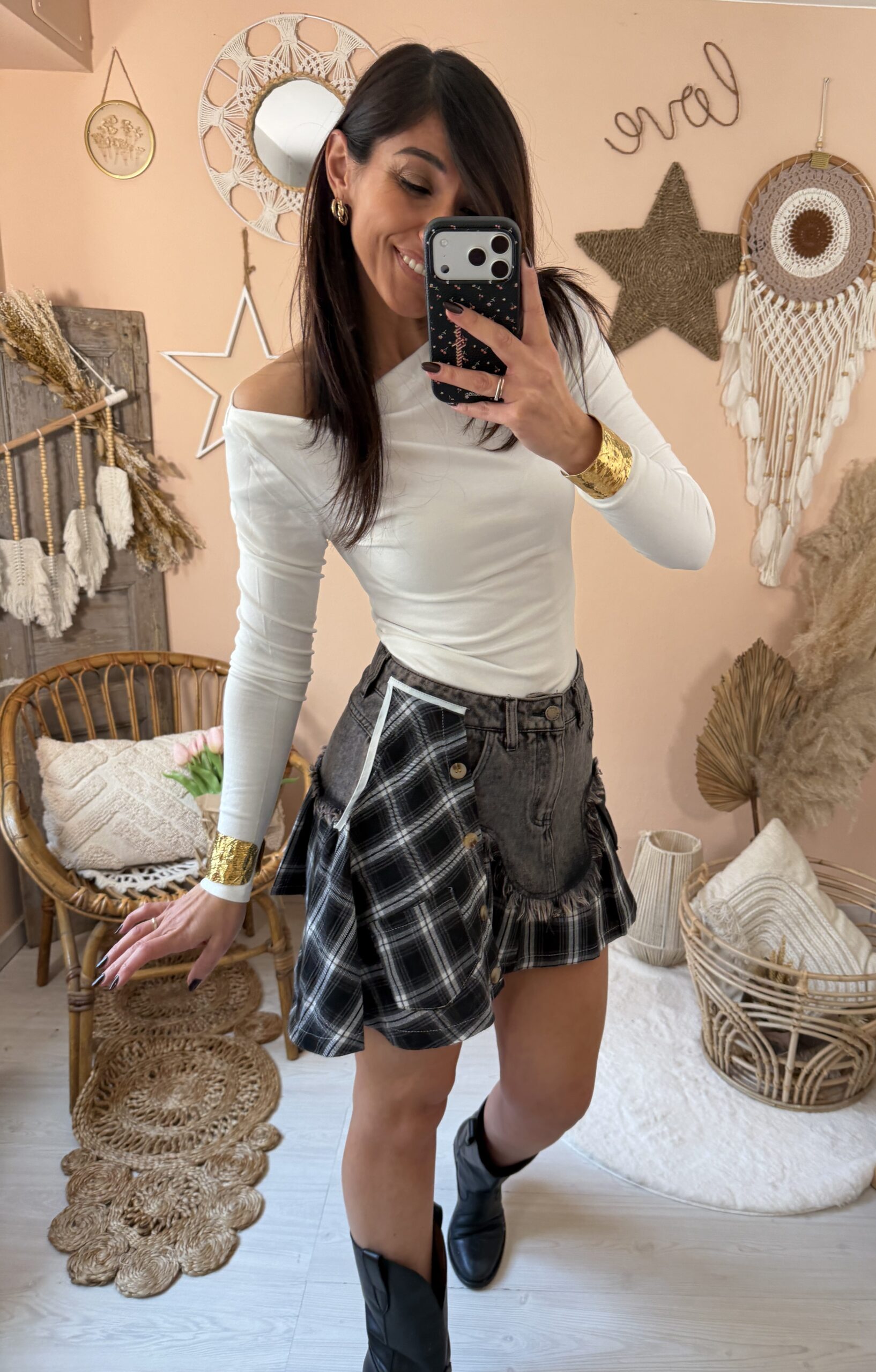 Gonna Jeans con applicazioni camicia