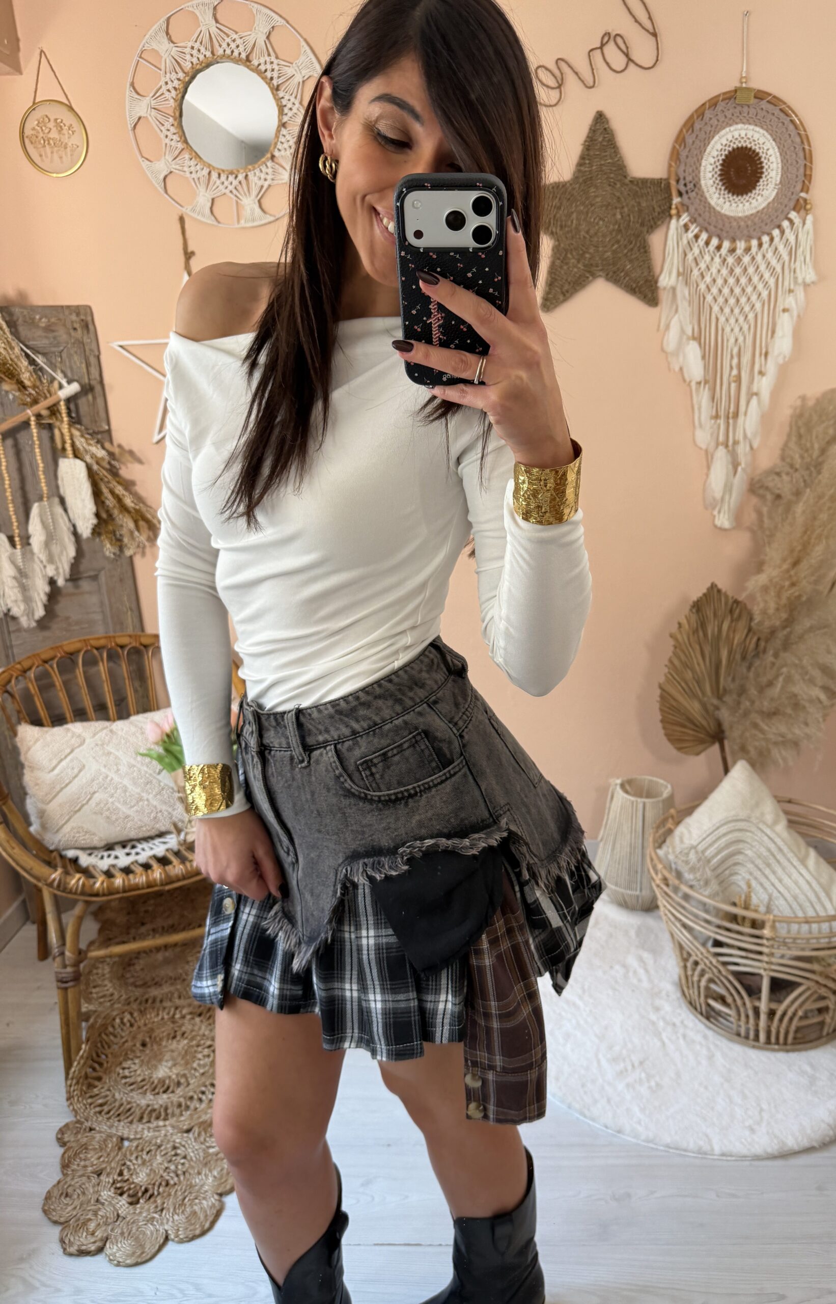 Gonna Jeans con applicazioni camicia