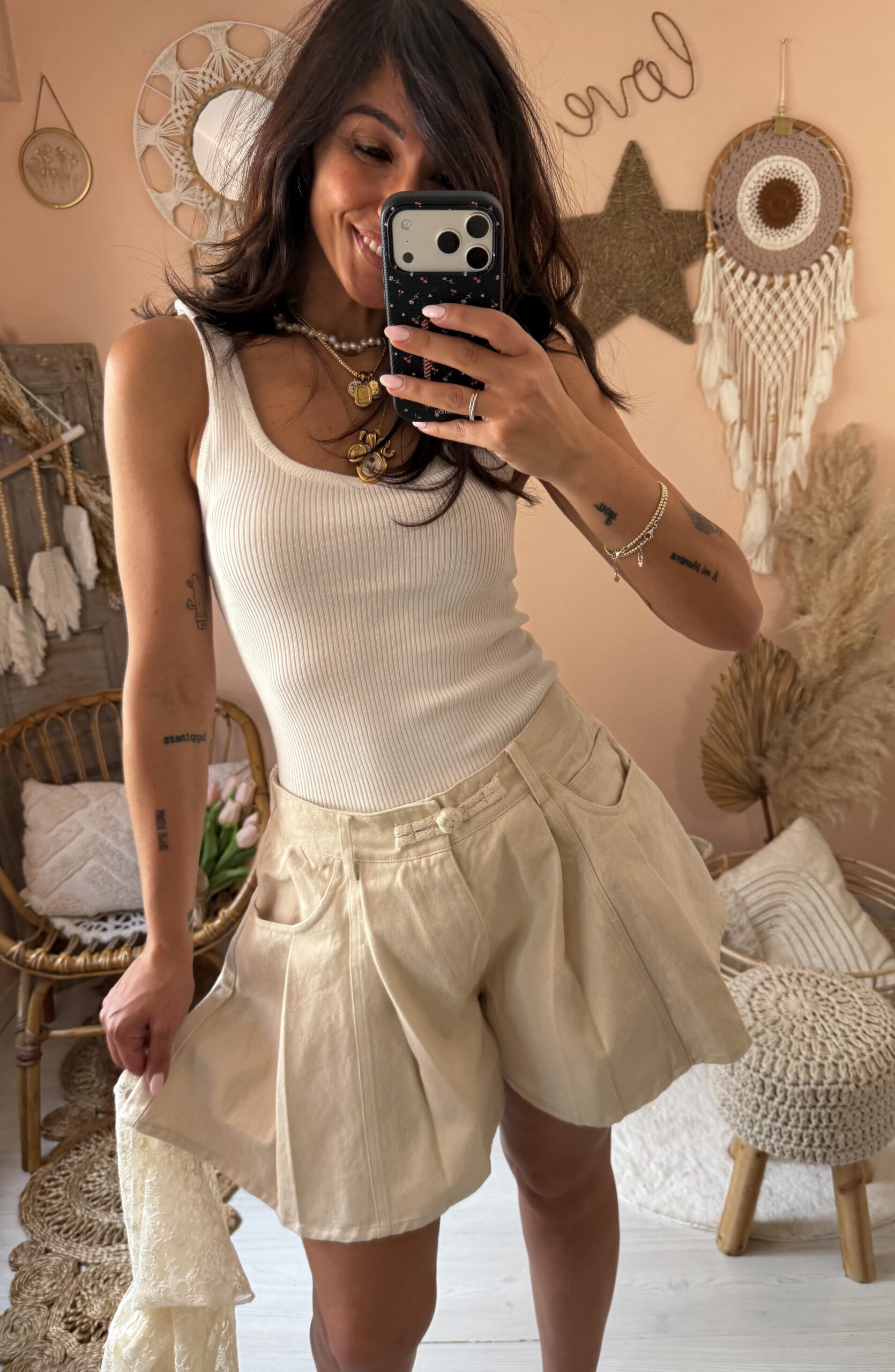Pantaloncino Jeans Farfalla Beige