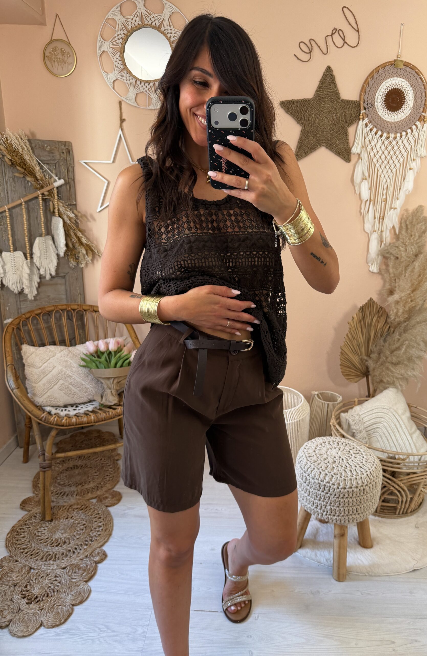 Bermuda slim viscosa con cintura
