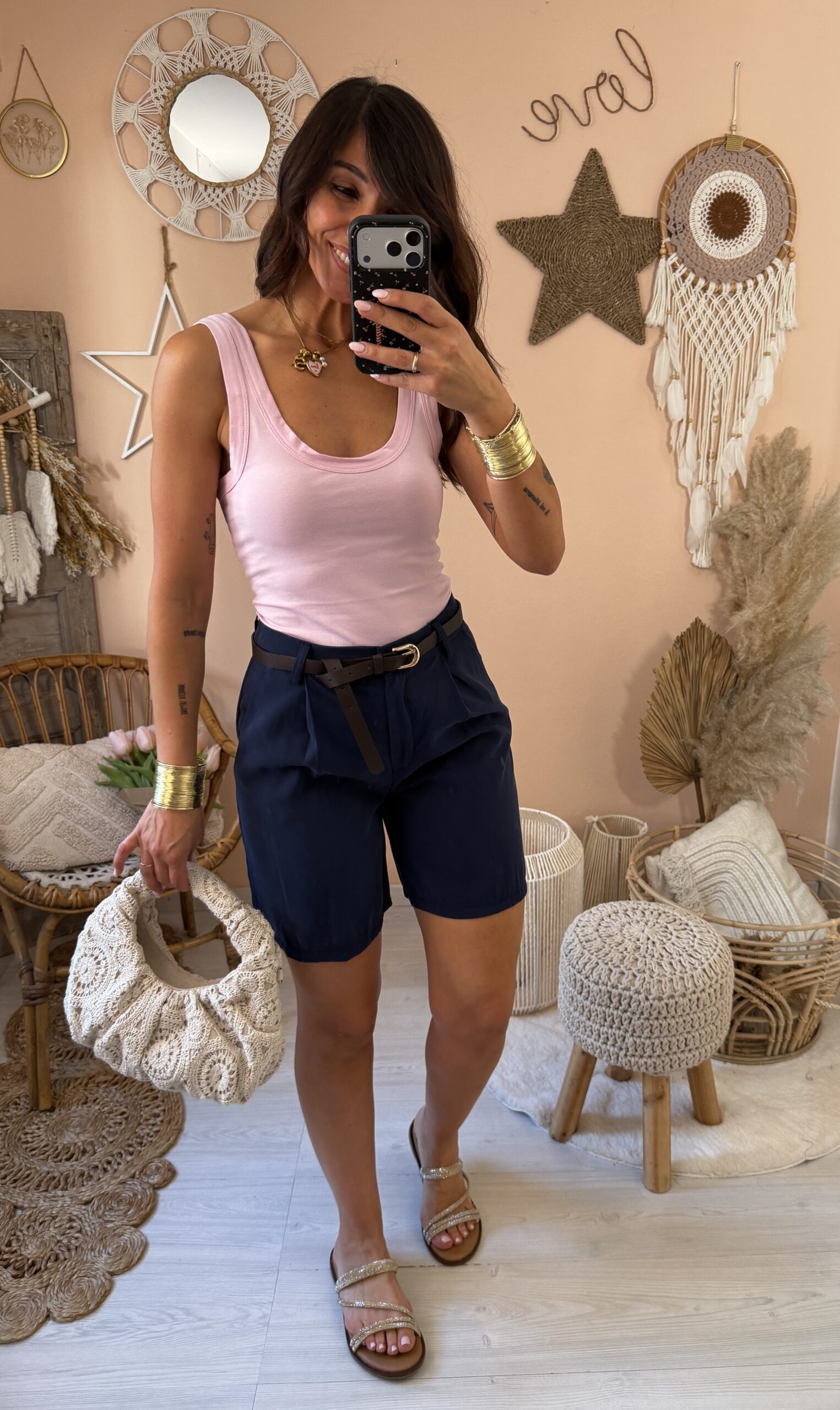 Bermuda slim viscosa con cintura