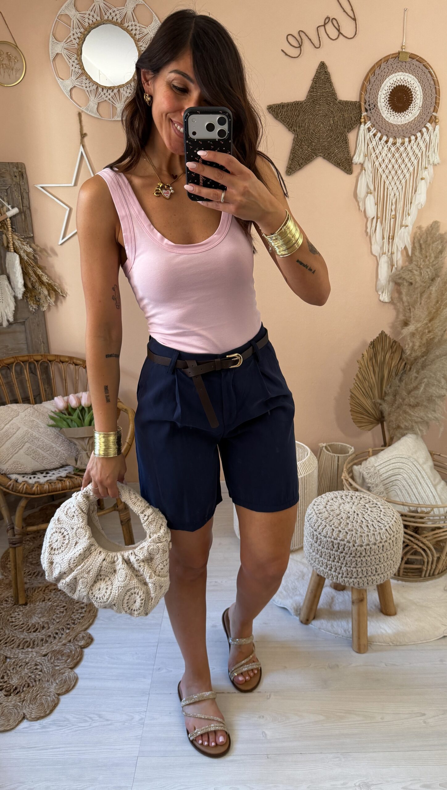 Bermuda slim viscosa con cintura