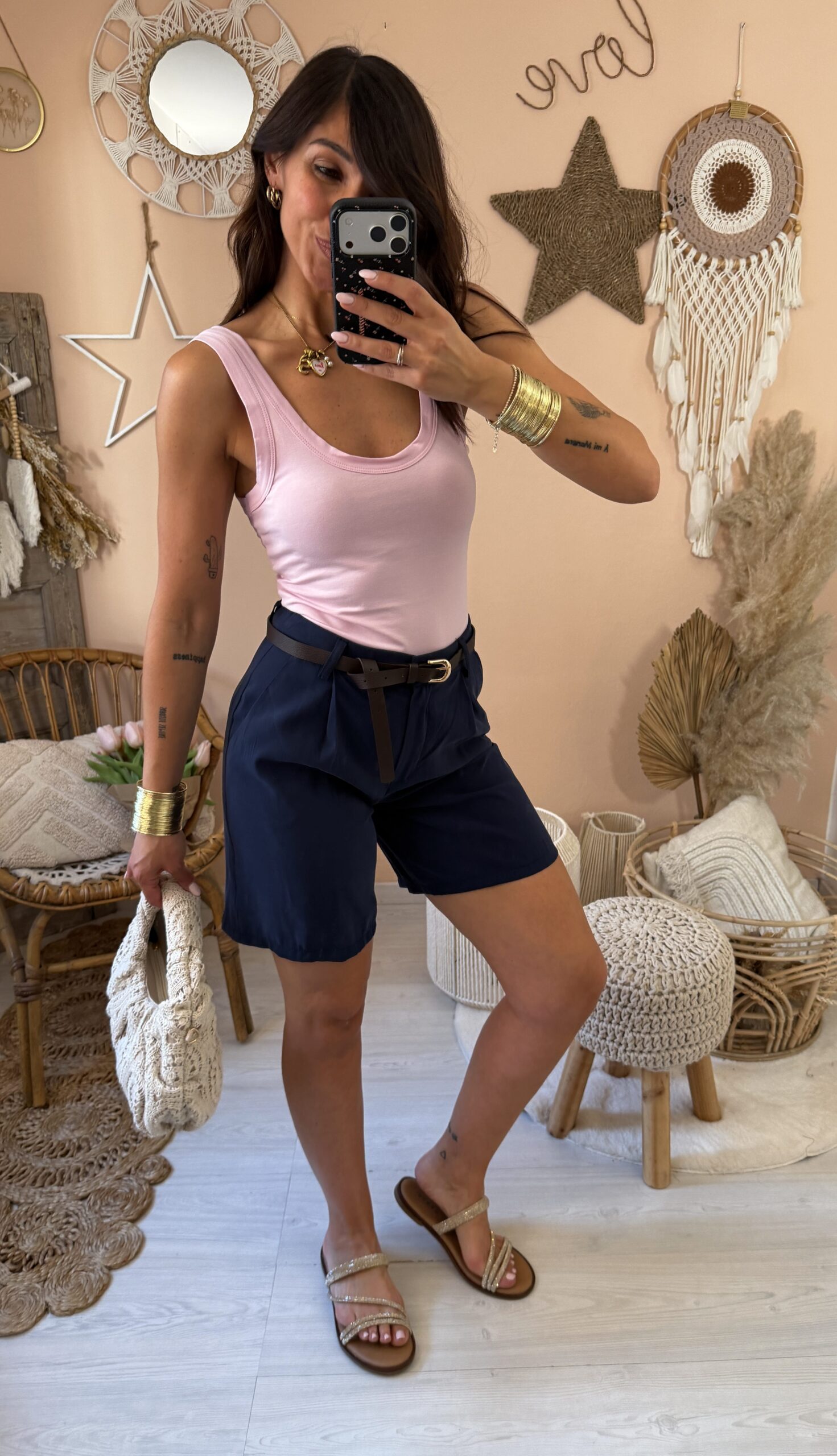 Bermuda slim viscosa con cintura