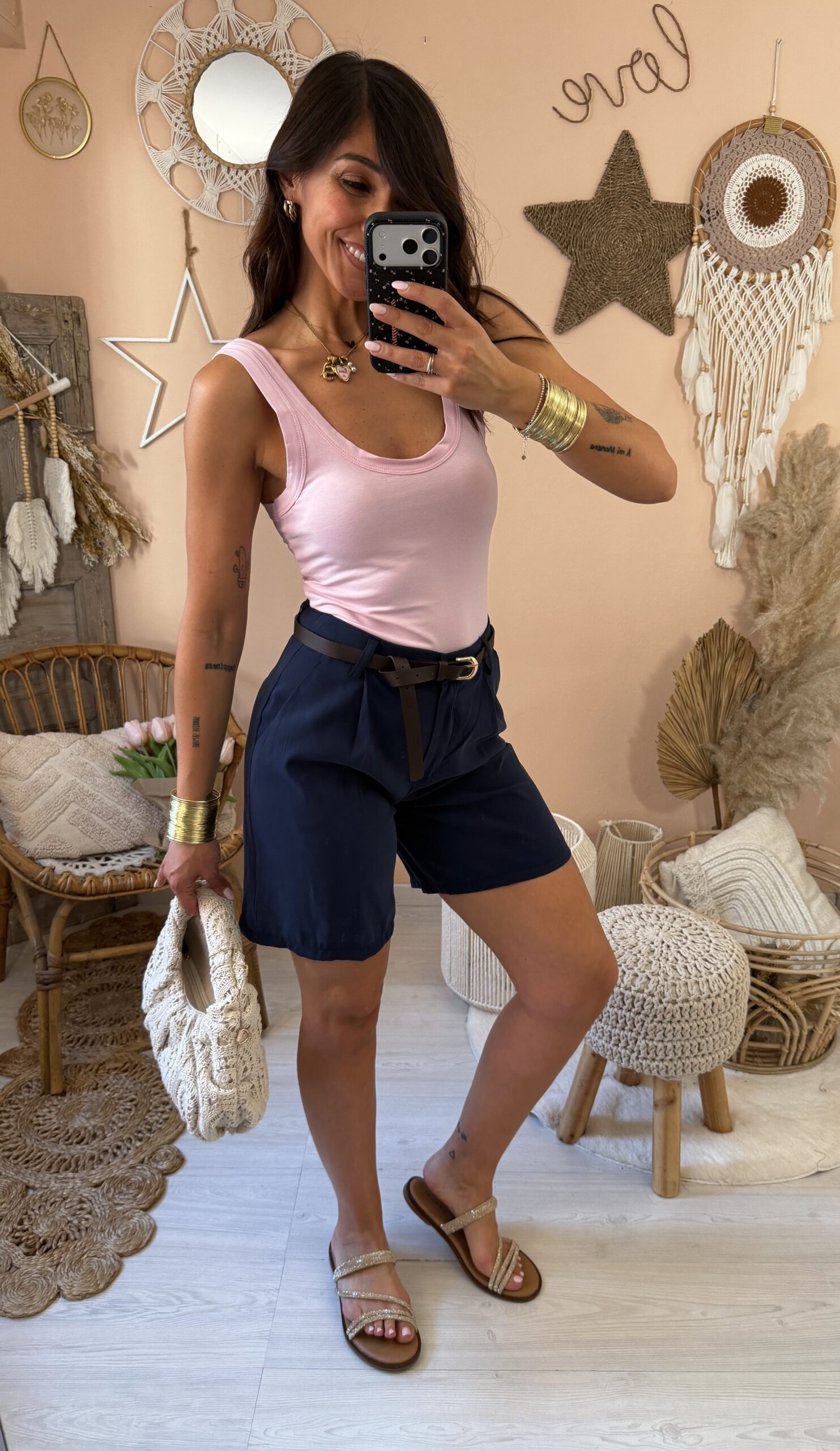Bermuda slim viscosa con cintura