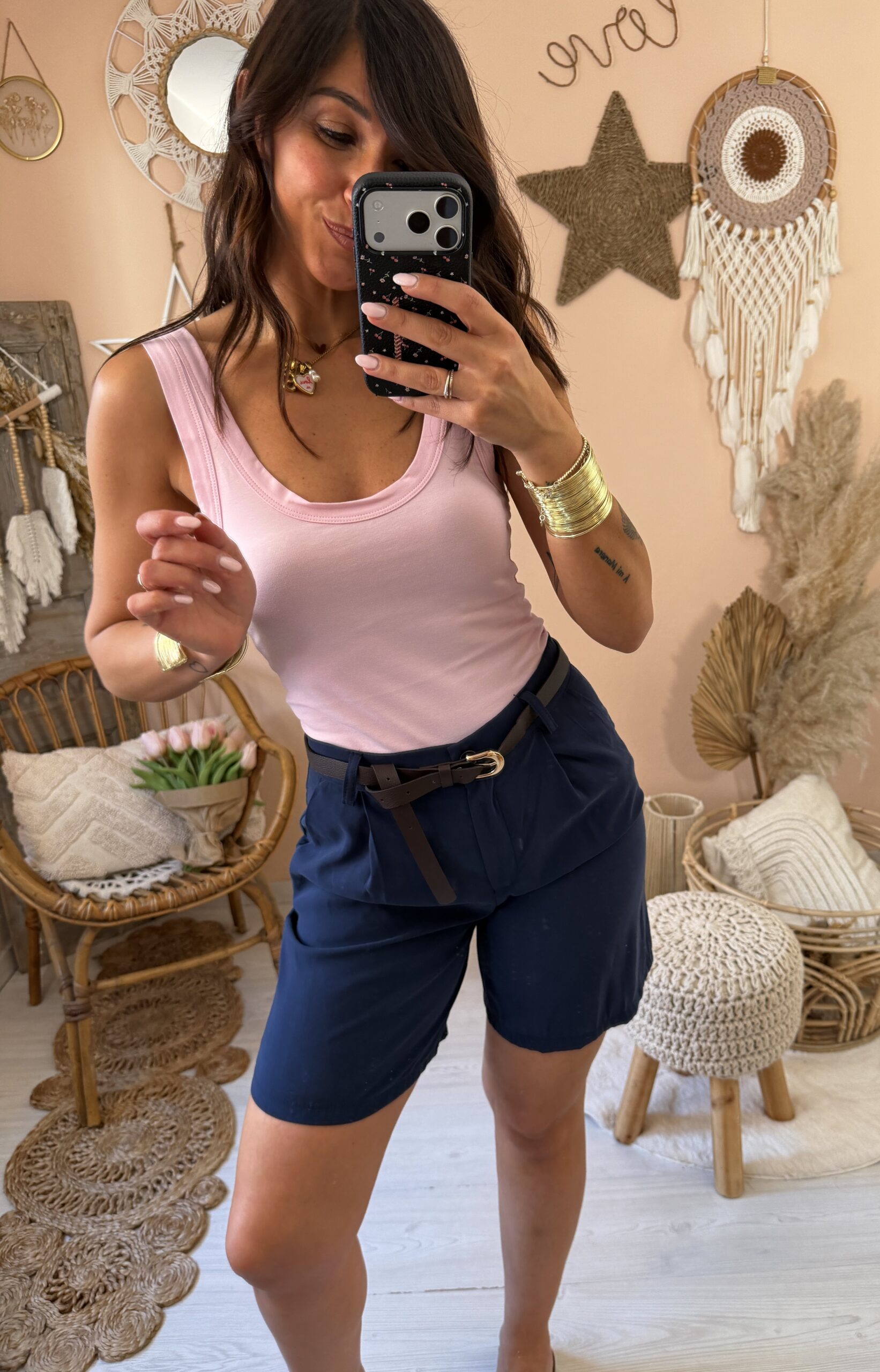 Bermuda slim viscosa con cintura