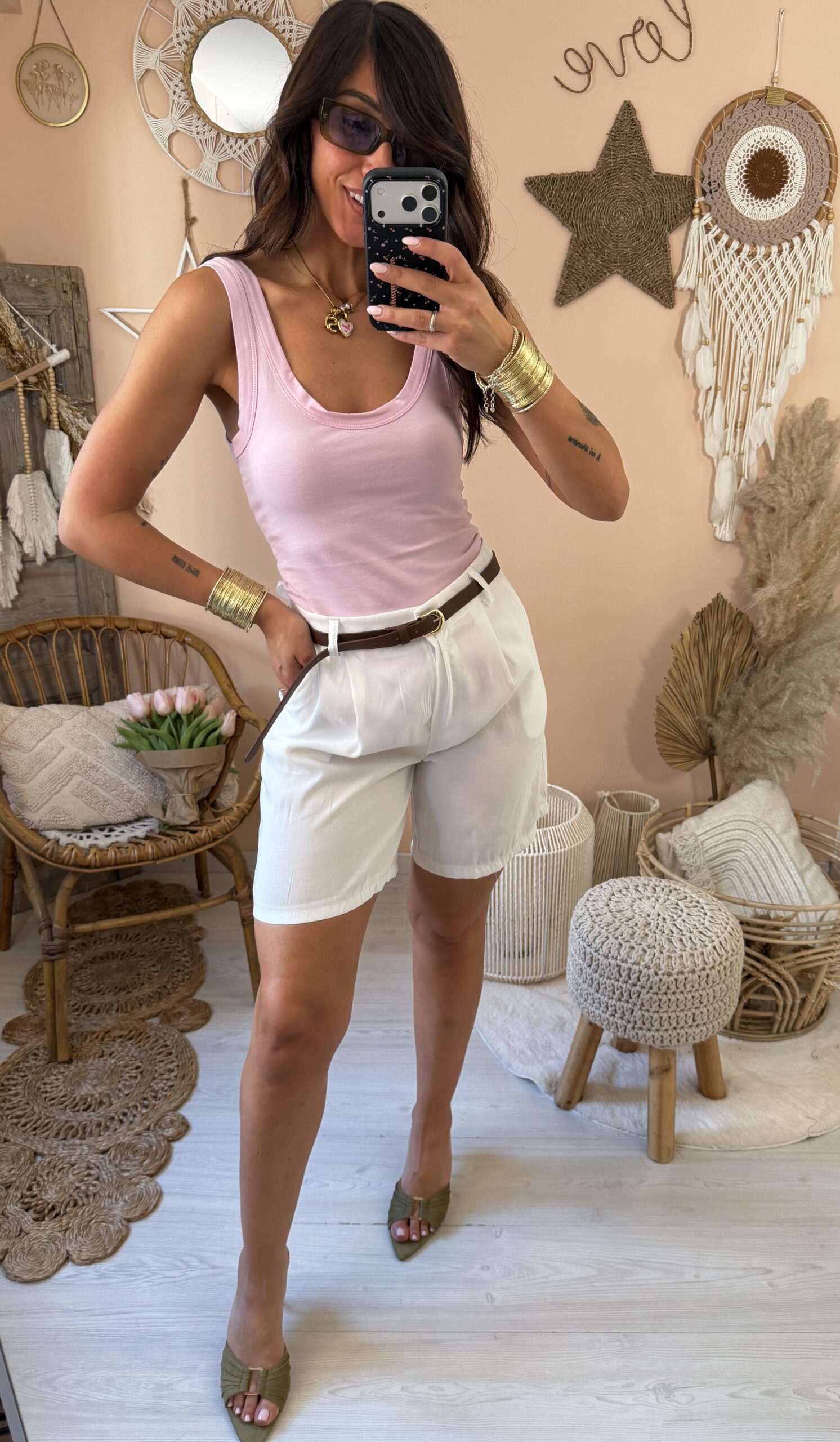 Bermuda slim viscosa con cintura