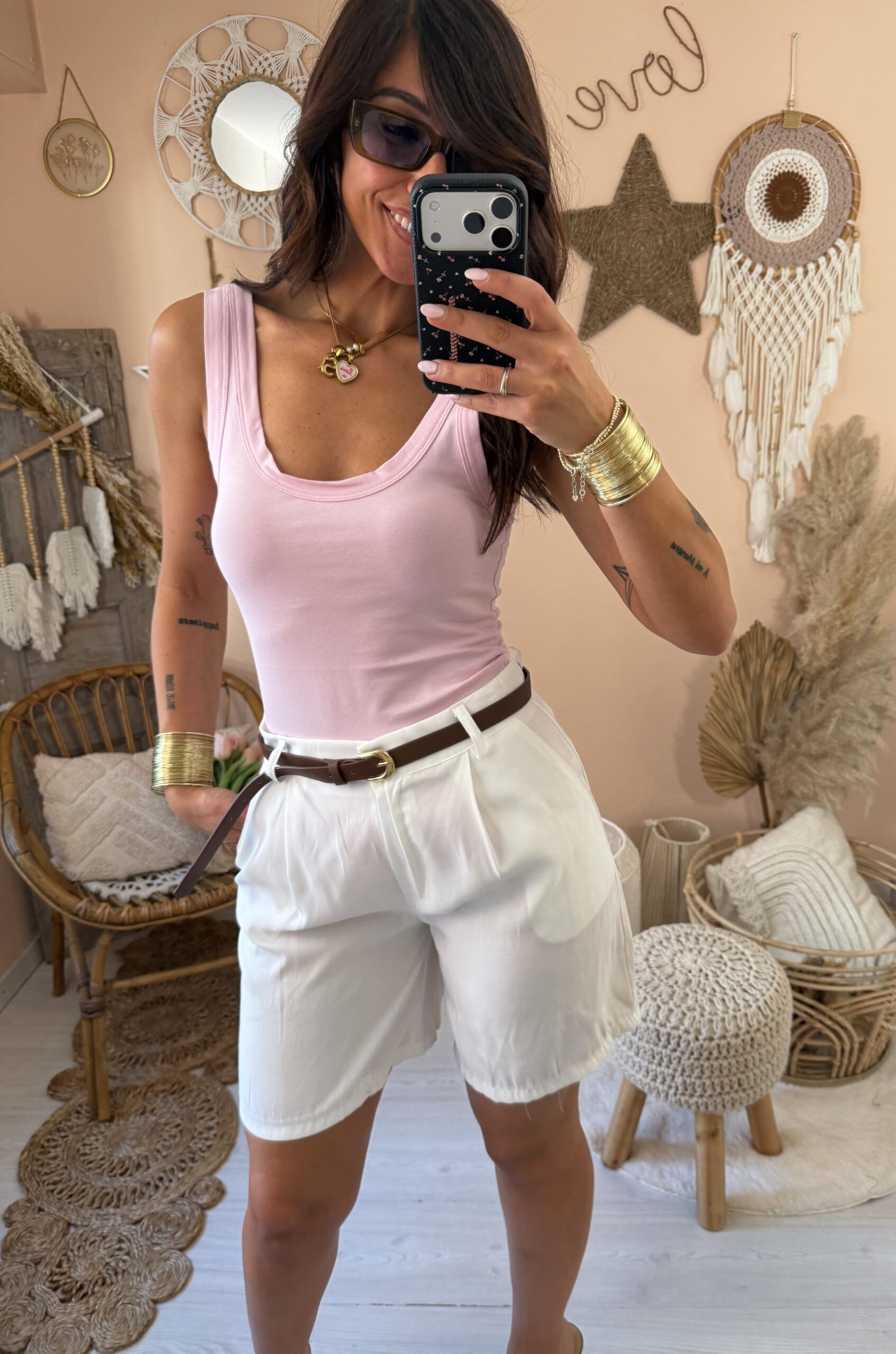 Bermuda slim viscosa con cintura