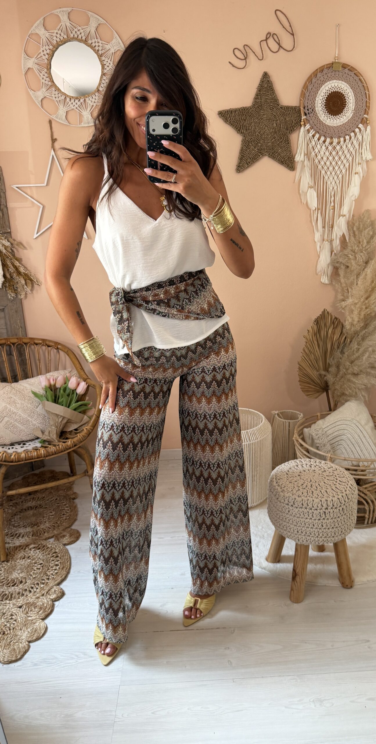 Pantalone zigzag con foulard incluso moro