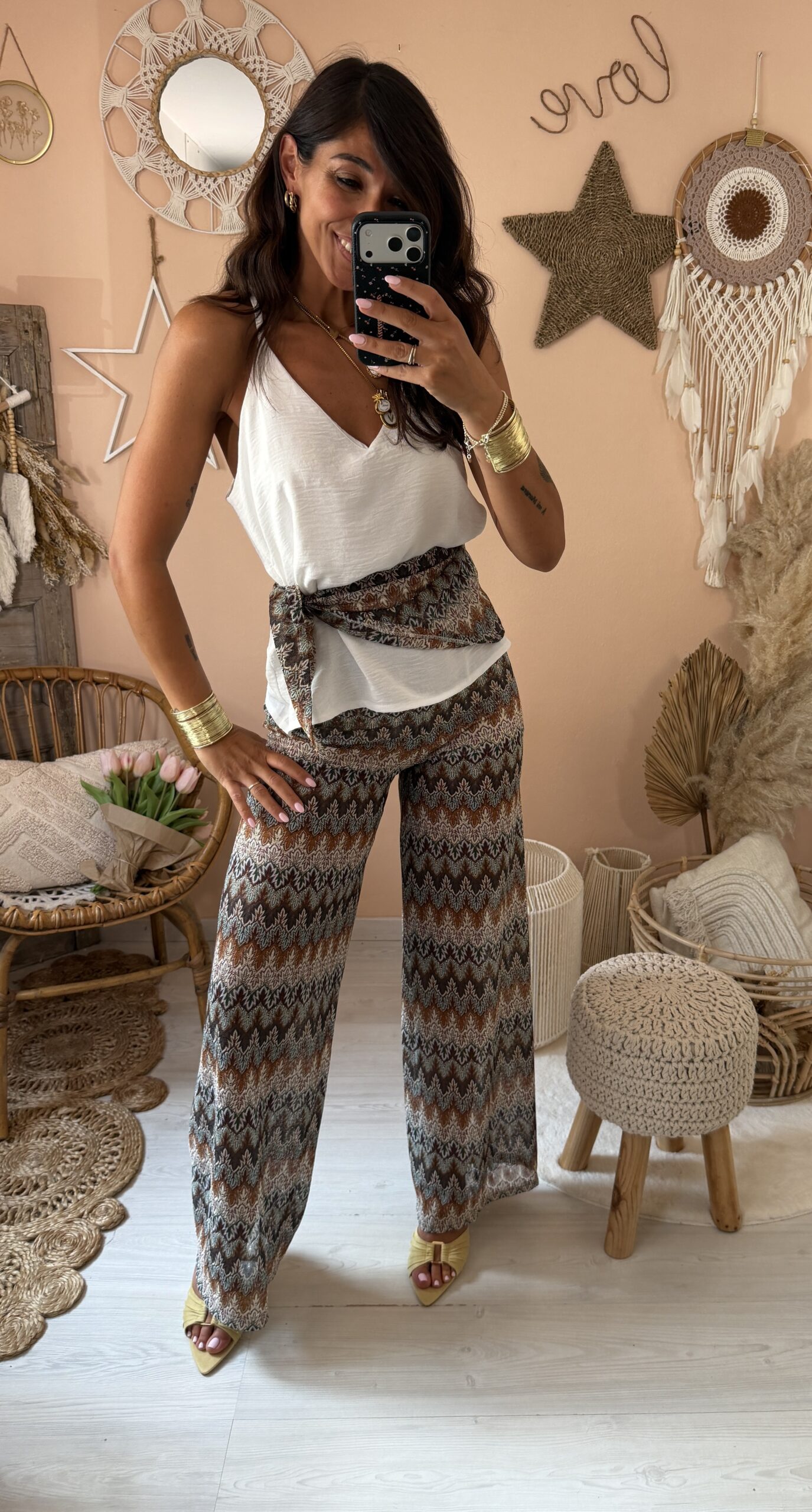 Pantalone zigzag con foulard incluso moro
