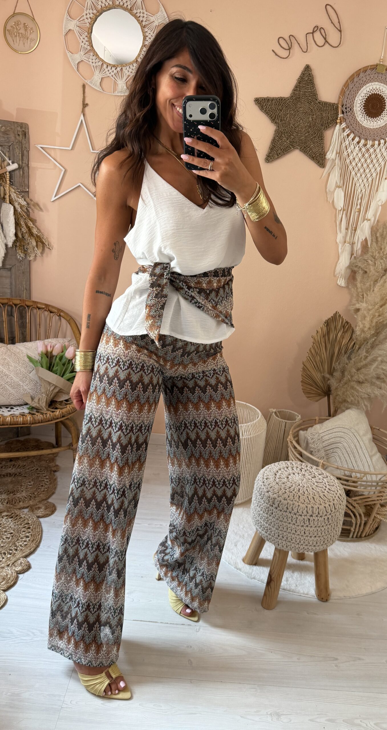 Pantalone zigzag con foulard incluso moro