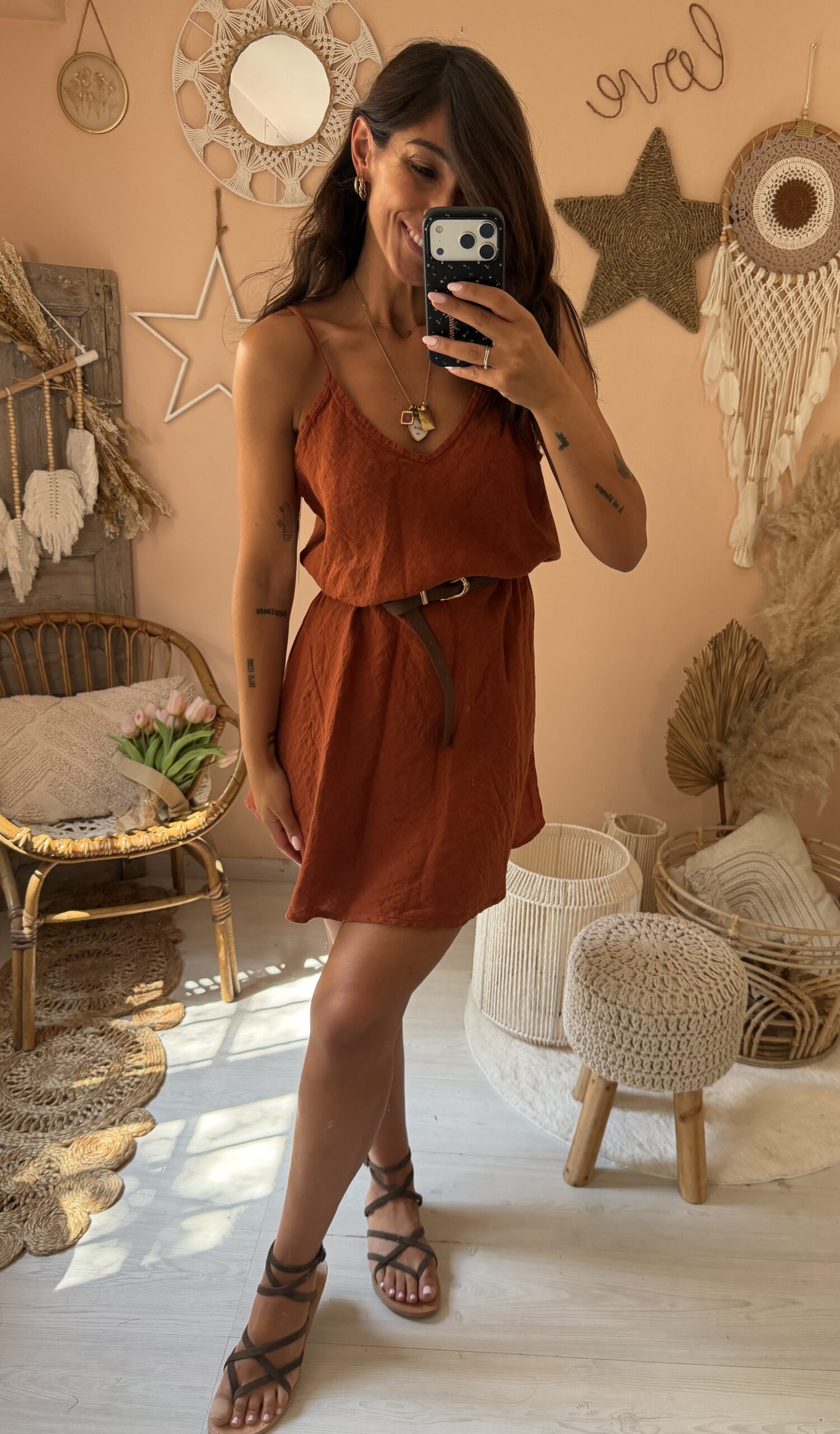 Abito basic lino con cintura