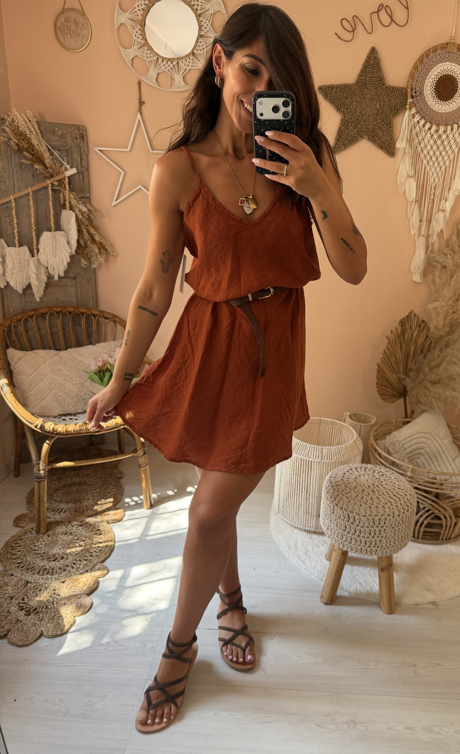 Abito basic lino con cintura
