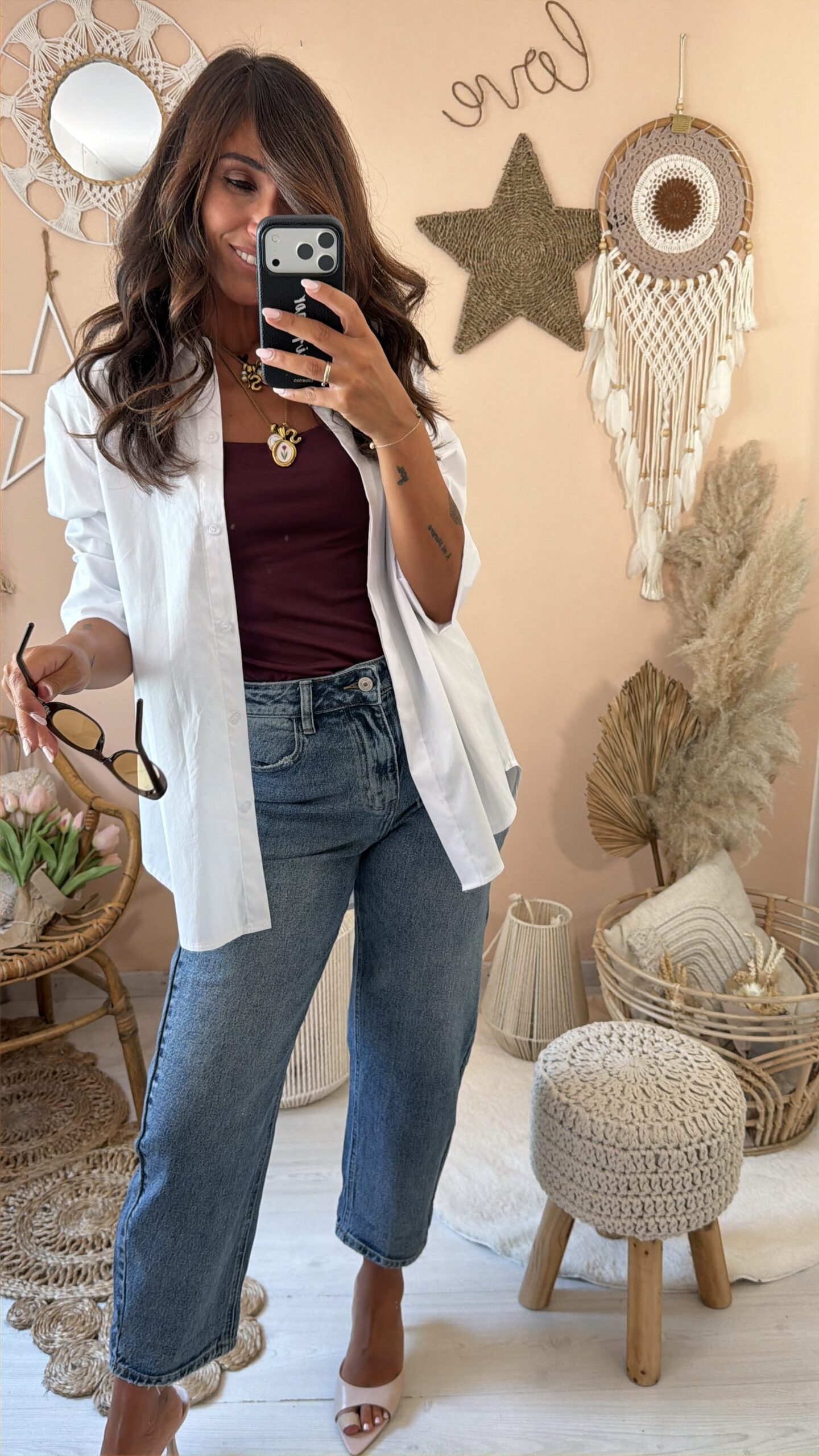 Jeans mom fit gamba dritta vita alta