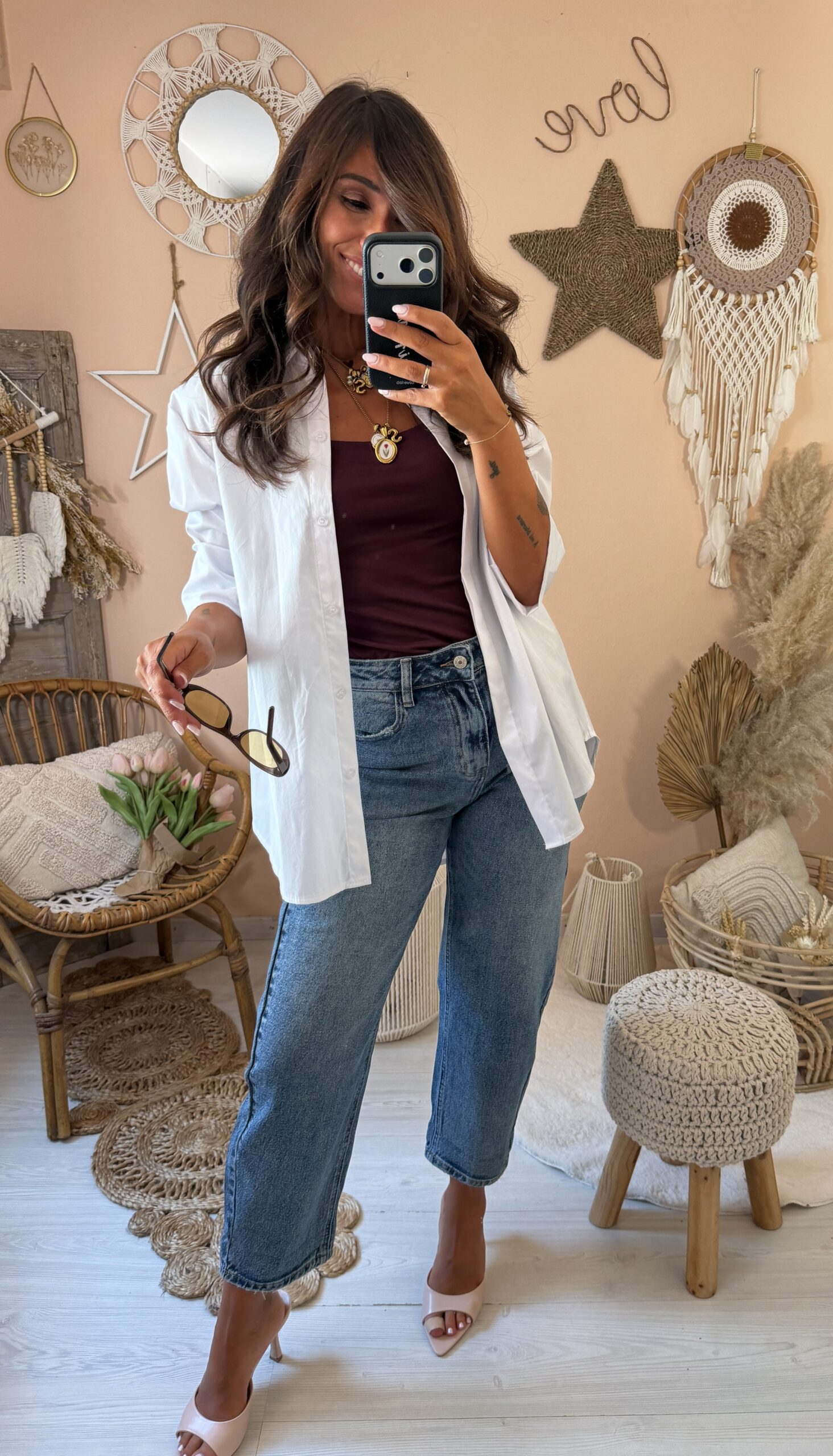 Jeans mom fit gamba dritta vita alta