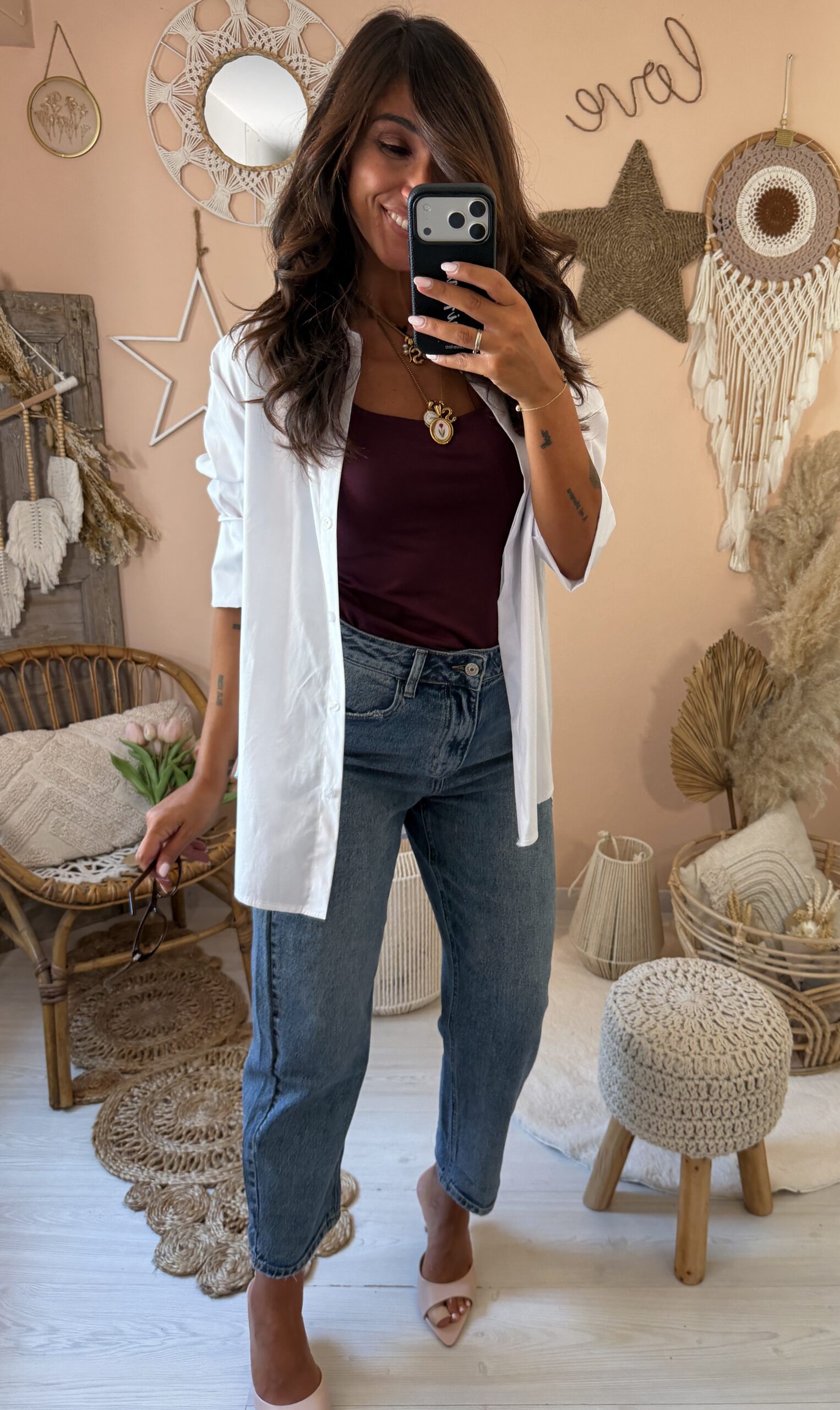 Jeans mom fit gamba dritta vita alta