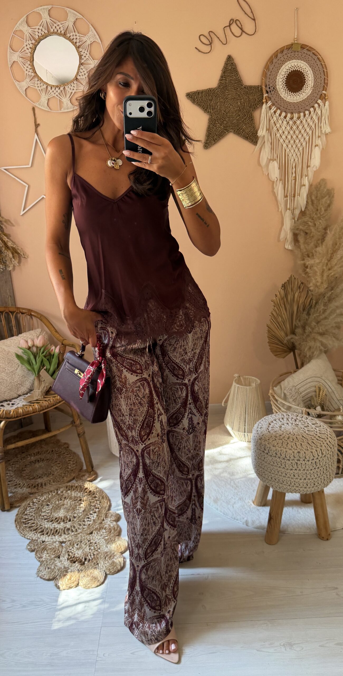 Pantalone stampa liberty bordeaux