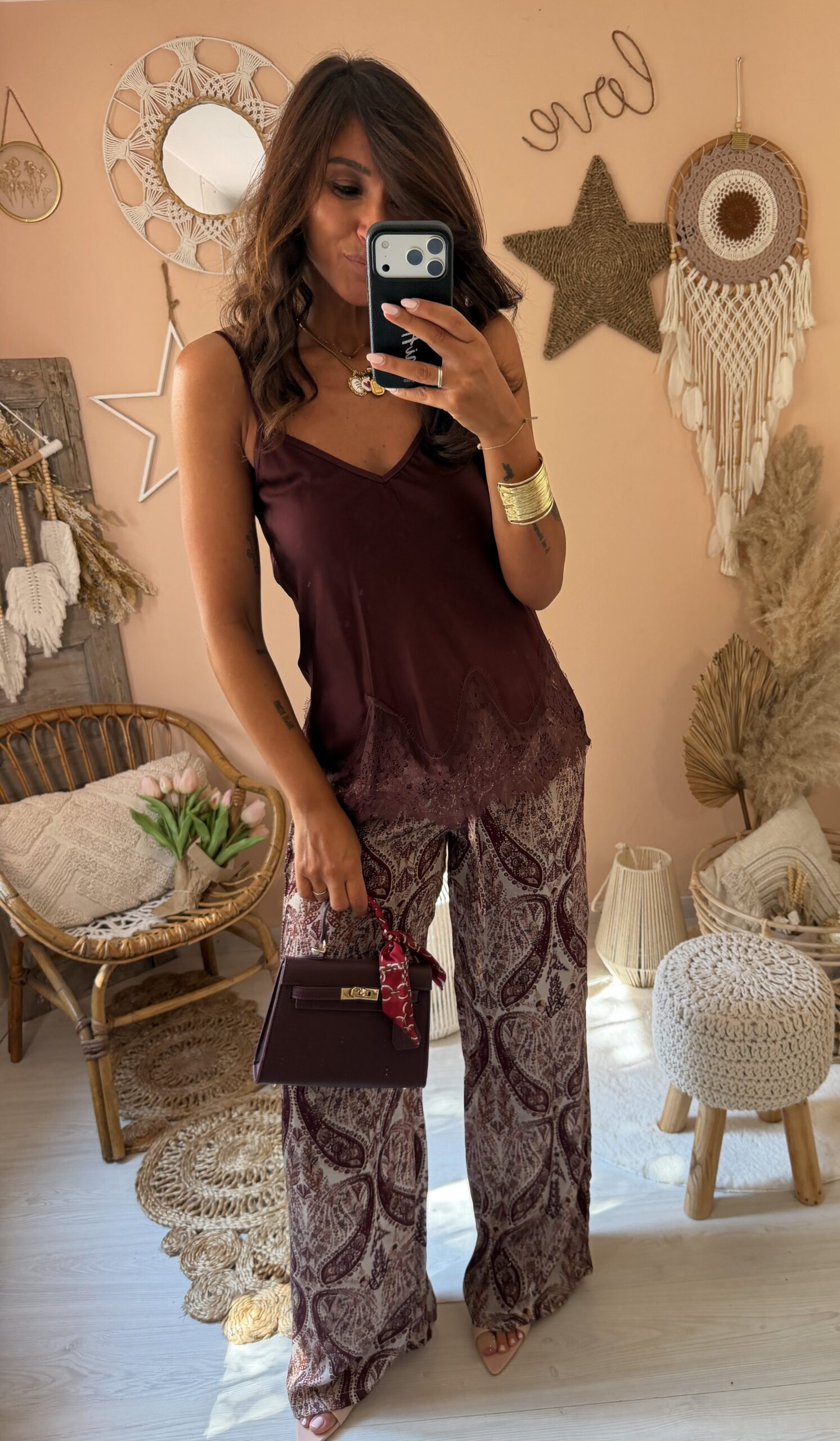 Pantalone stampa liberty bordeaux