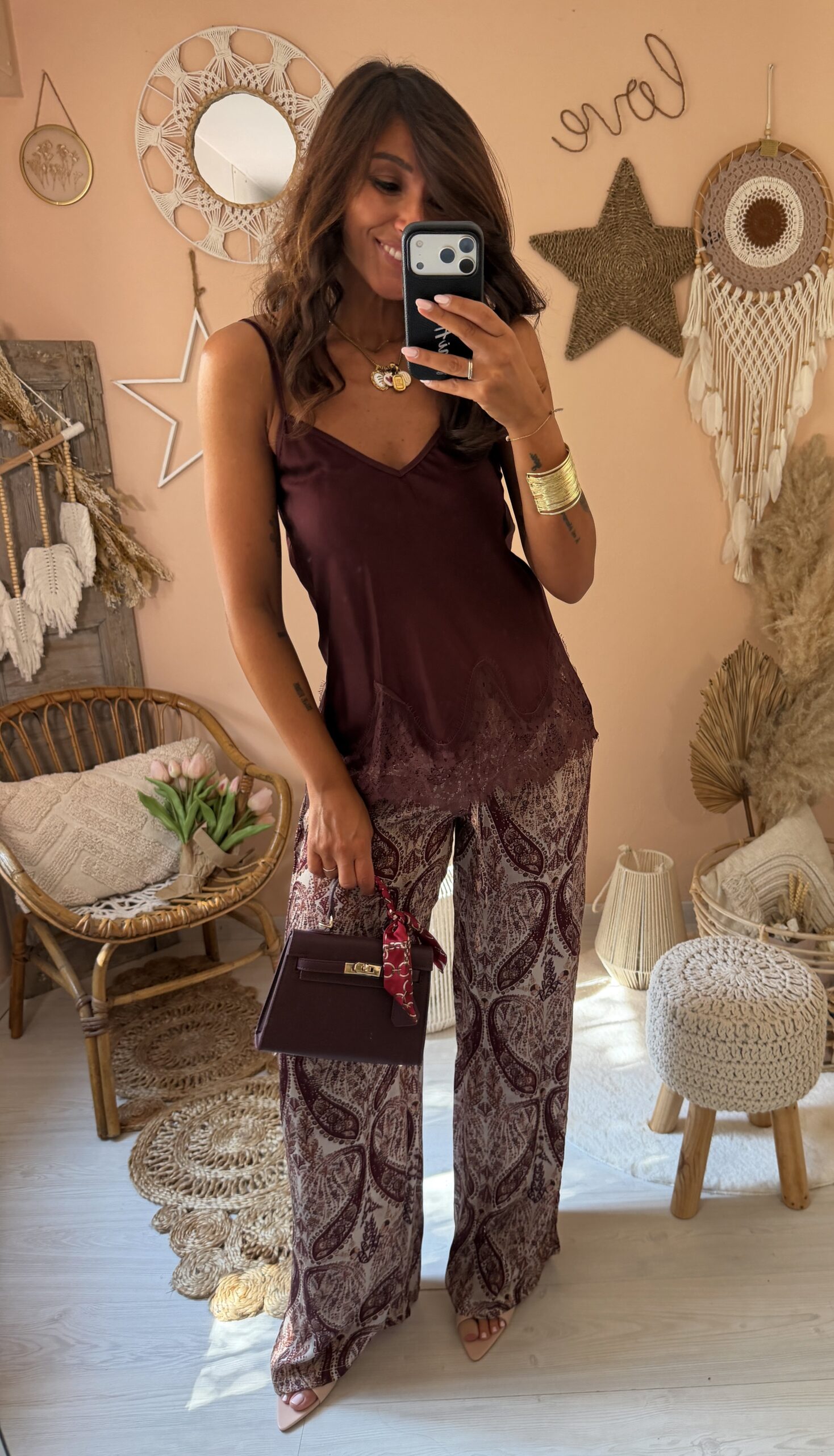 Pantalone stampa liberty bordeaux