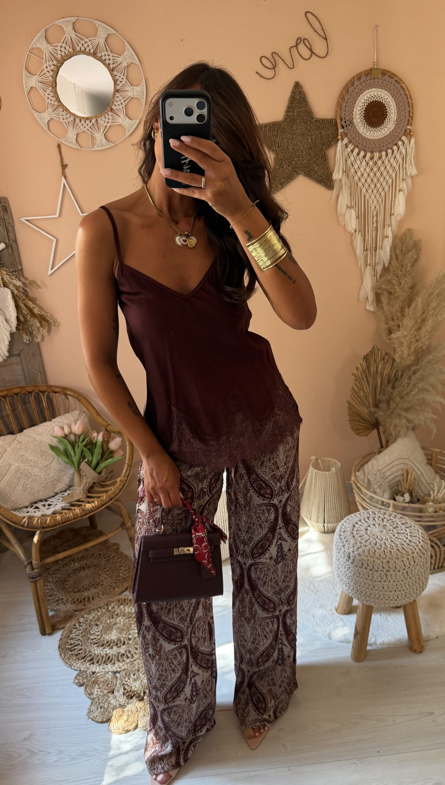 Pantalone stampa liberty bordeaux
