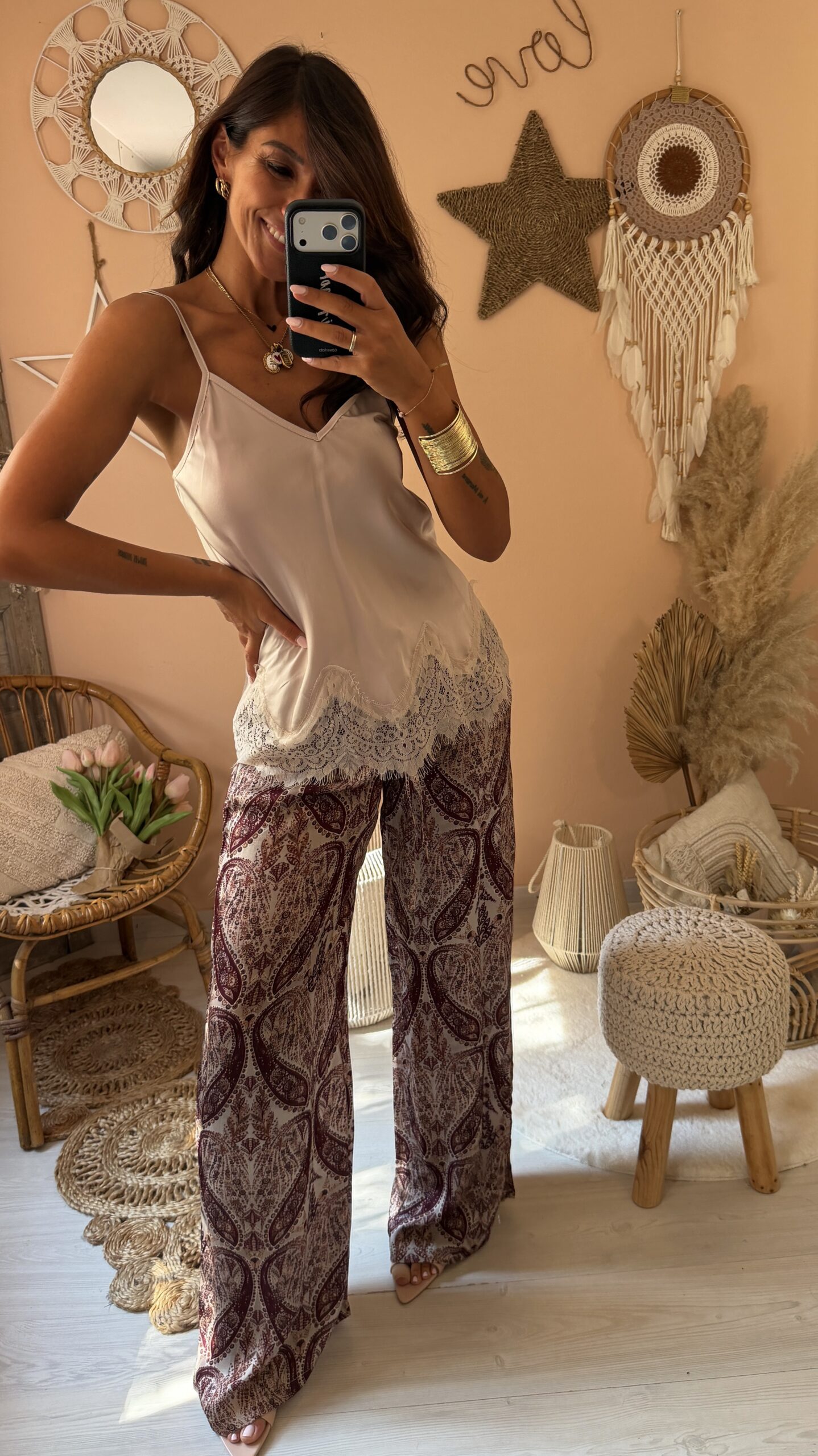 Pantalone stampa liberty bordeaux