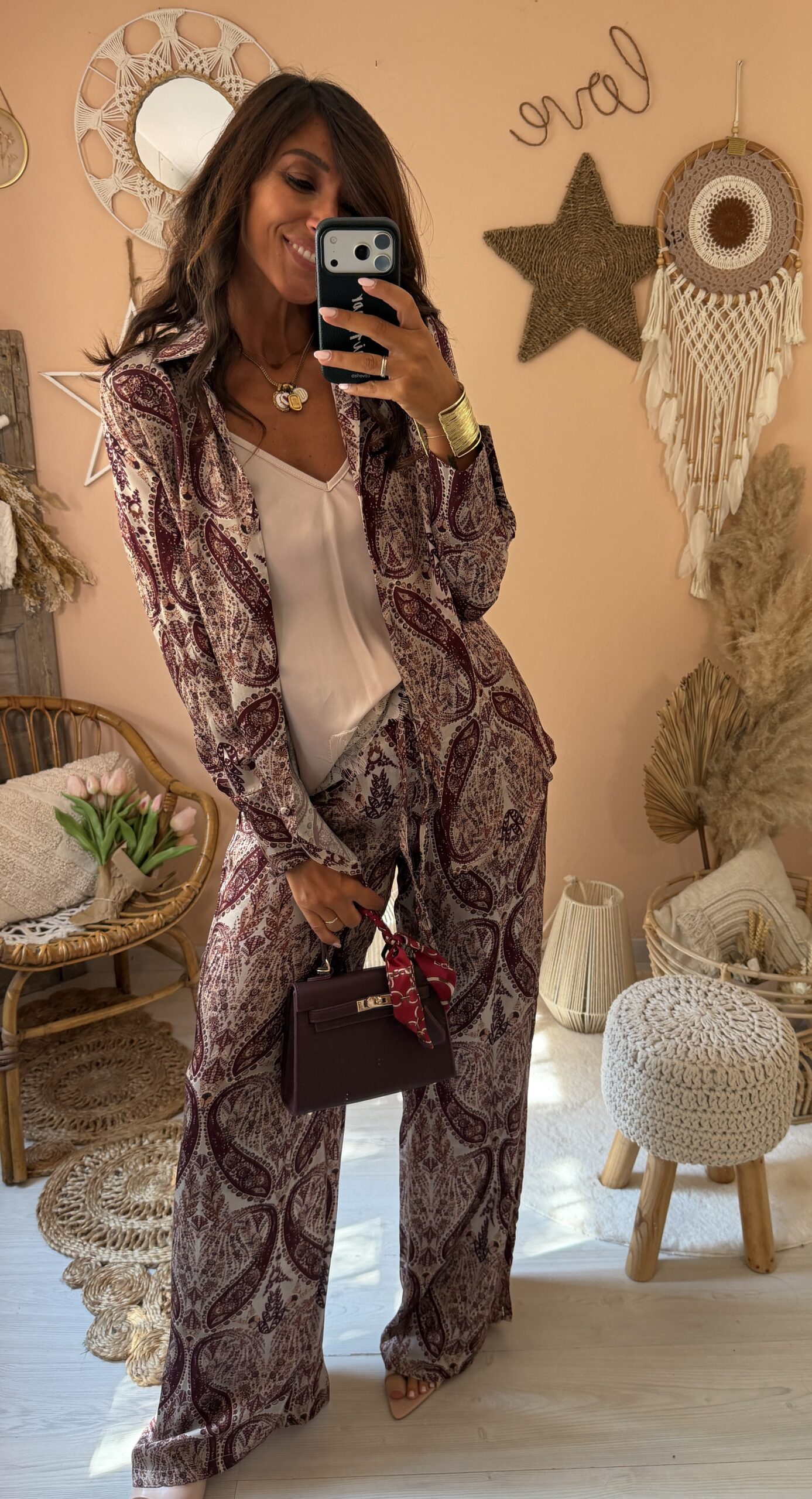 Pantalone stampa liberty bordeaux