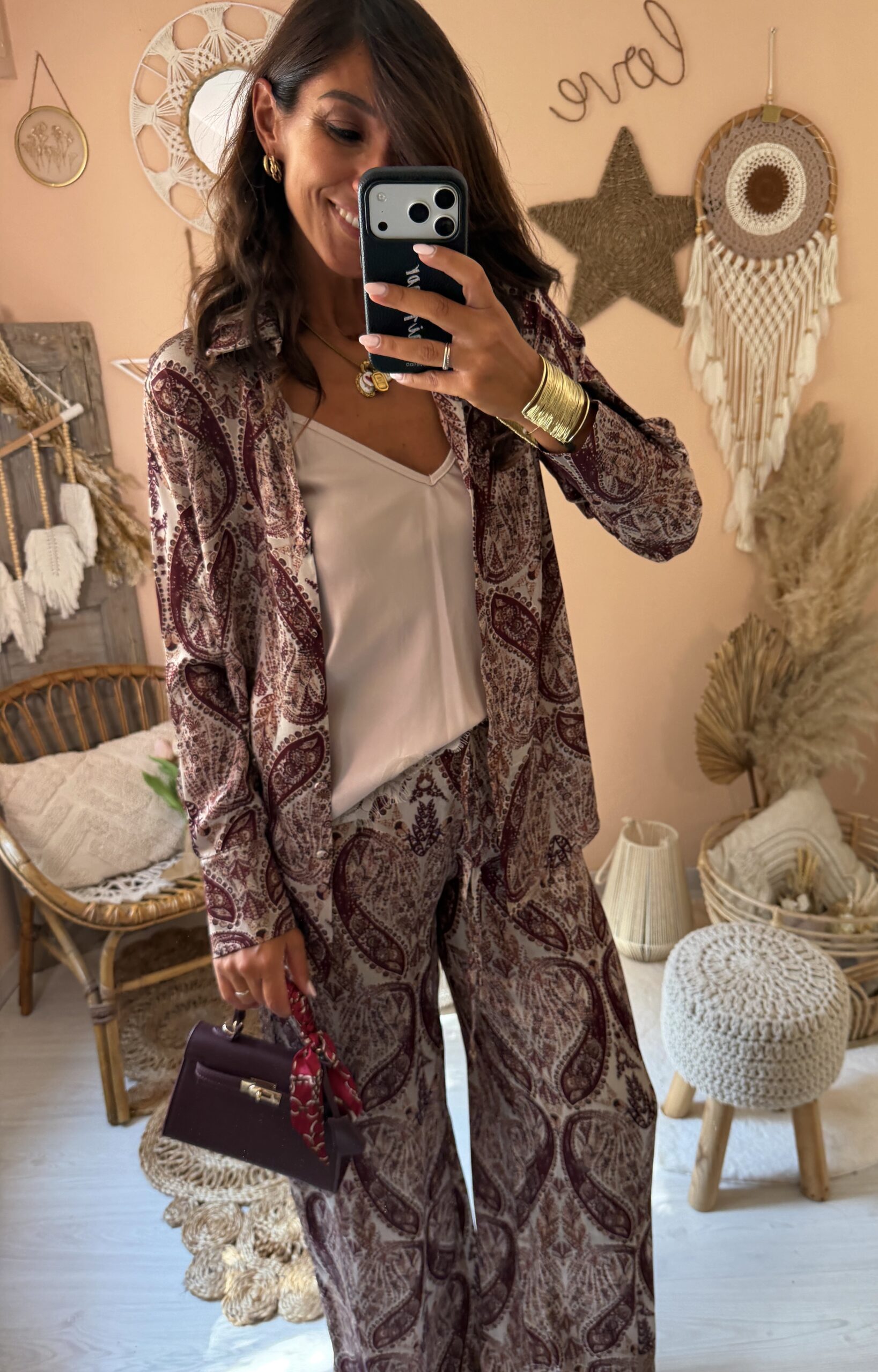 Pantalone stampa liberty bordeaux
