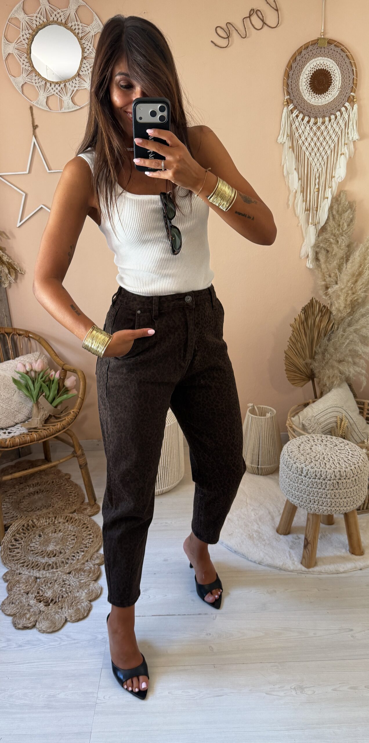 Jeans slouchy maculato