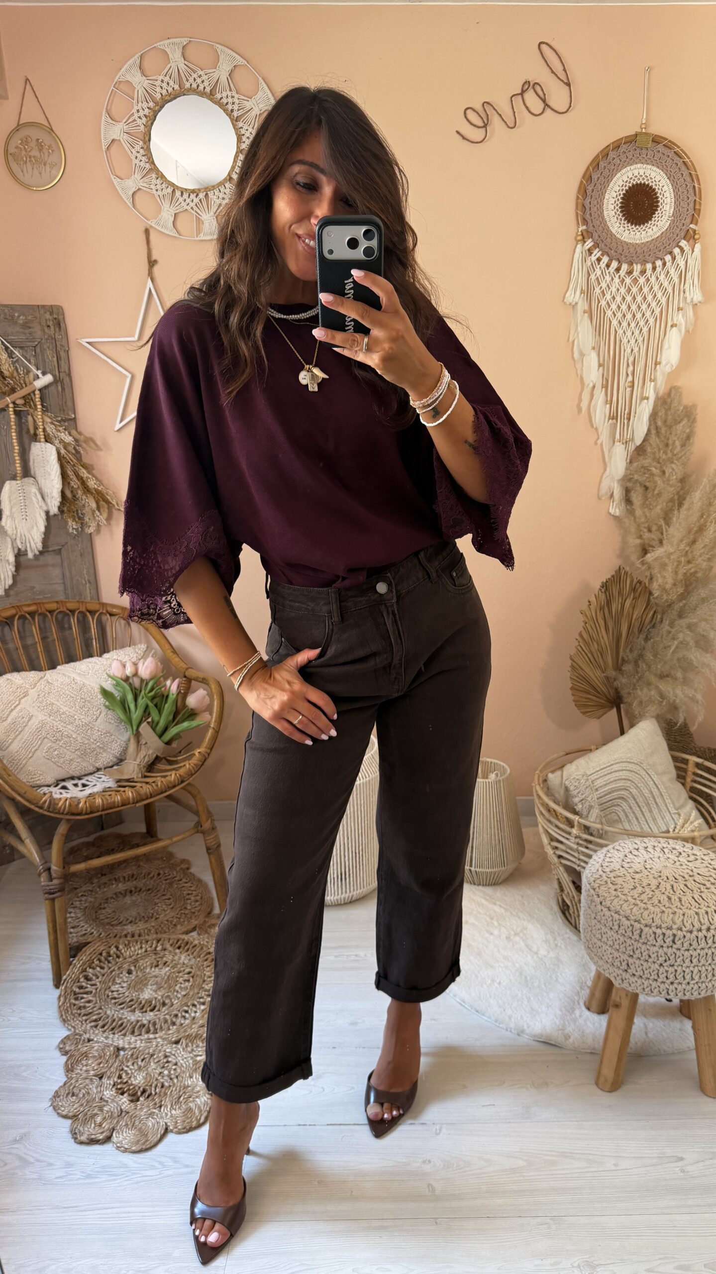 Jeans momfit gamba dritta marrone