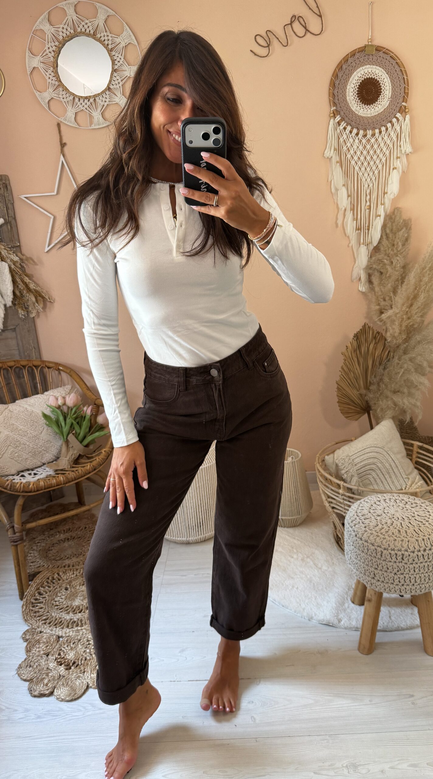 Jeans momfit gamba dritta marrone