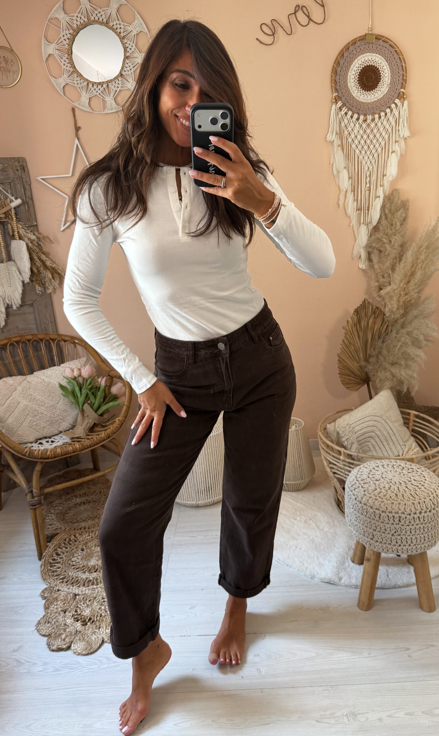 Jeans momfit gamba dritta marrone