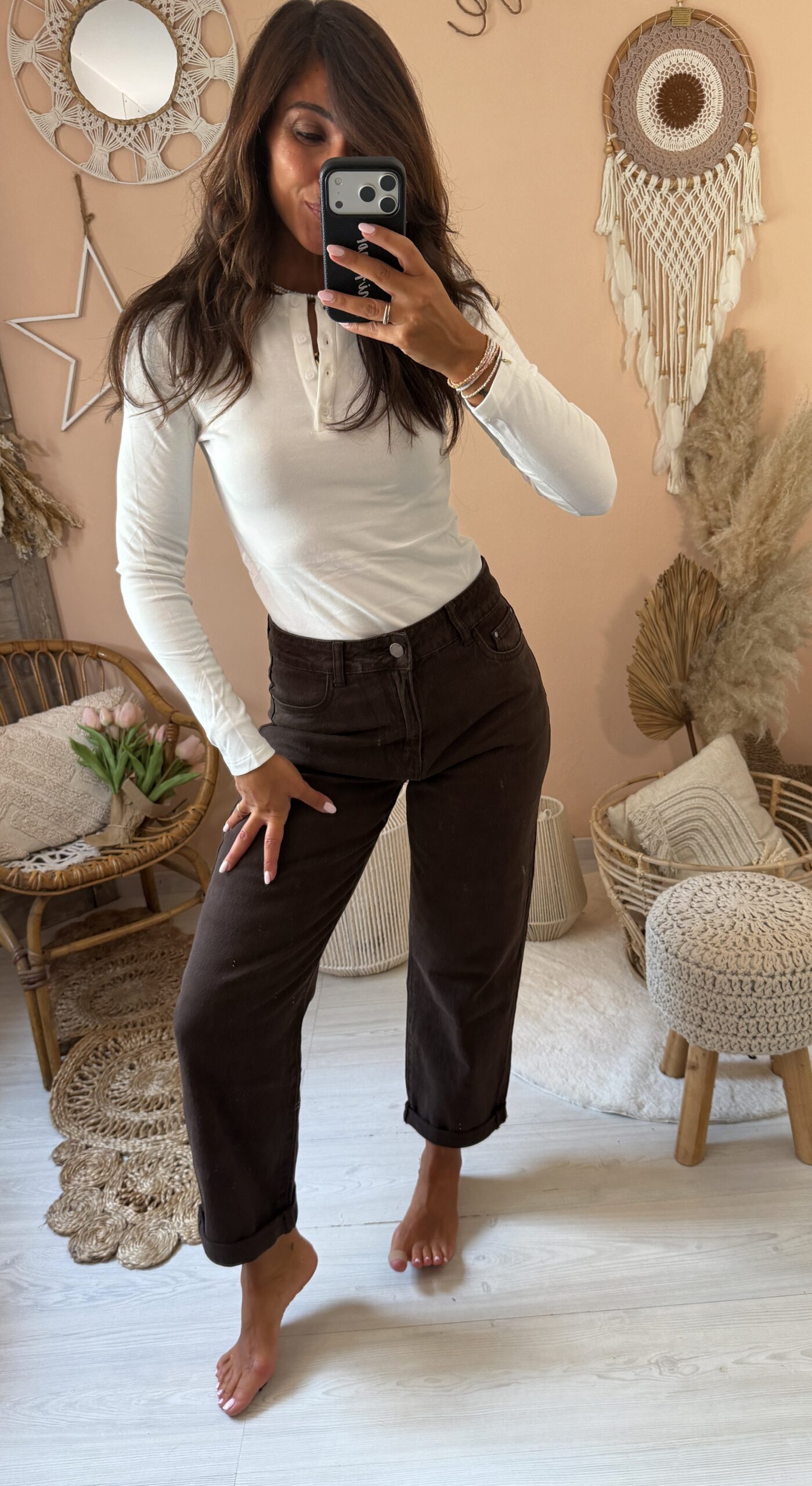 Jeans momfit gamba dritta marrone