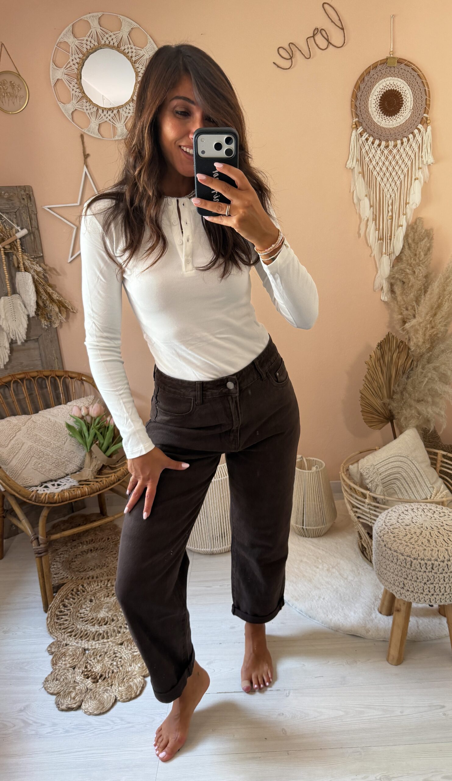Jeans momfit gamba dritta marrone
