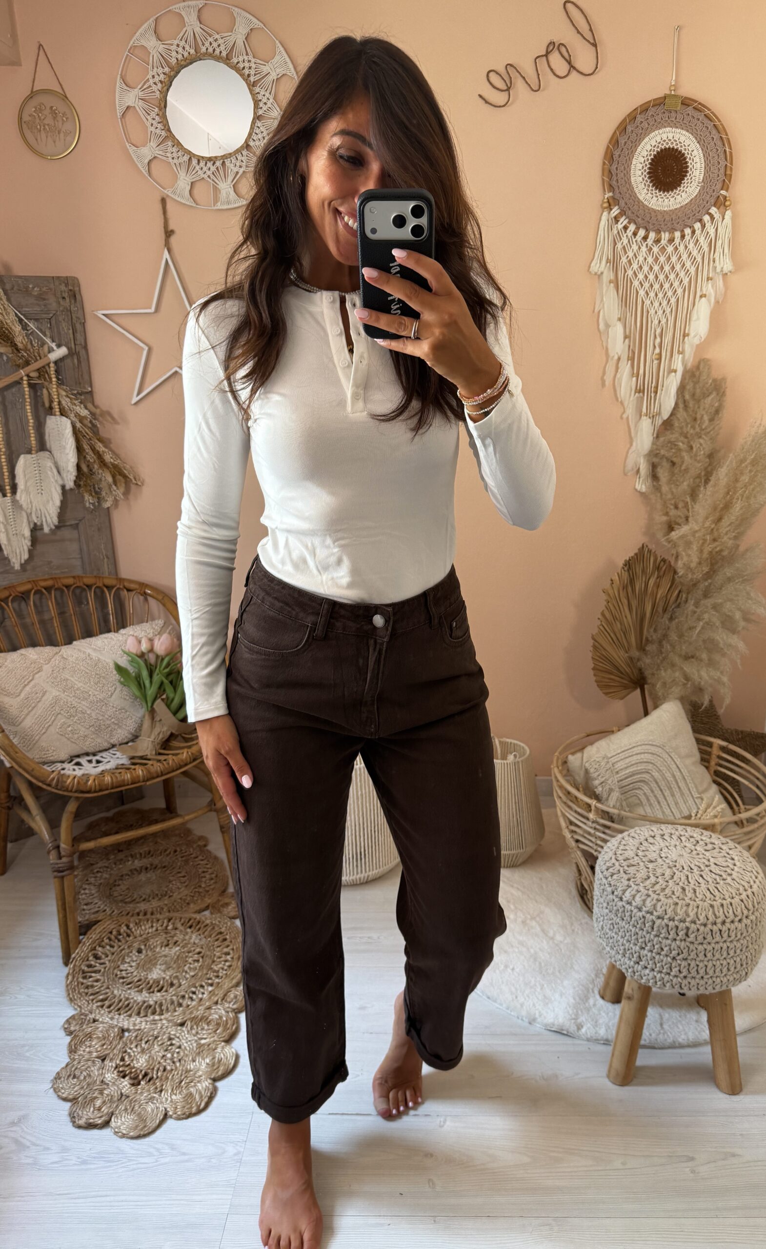Jeans momfit gamba dritta marrone