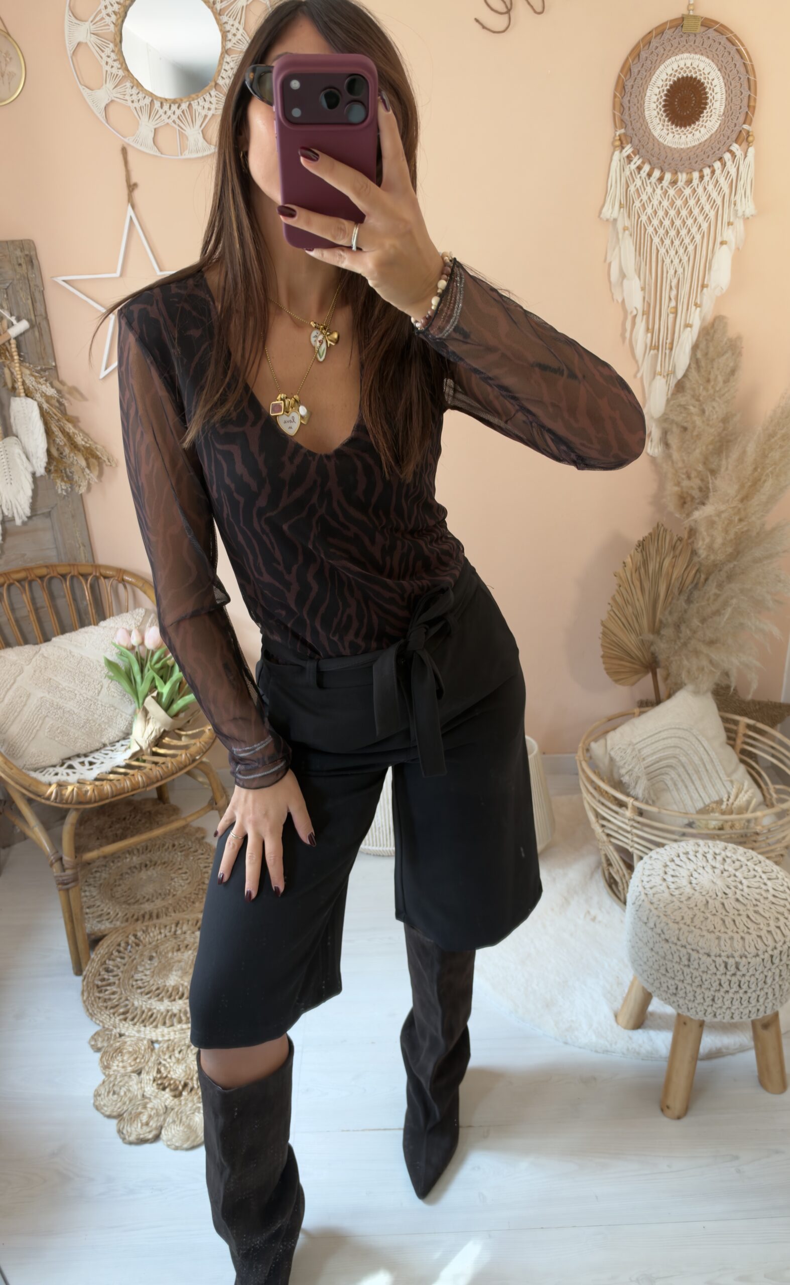 T-shirt tulle animalier scollo V