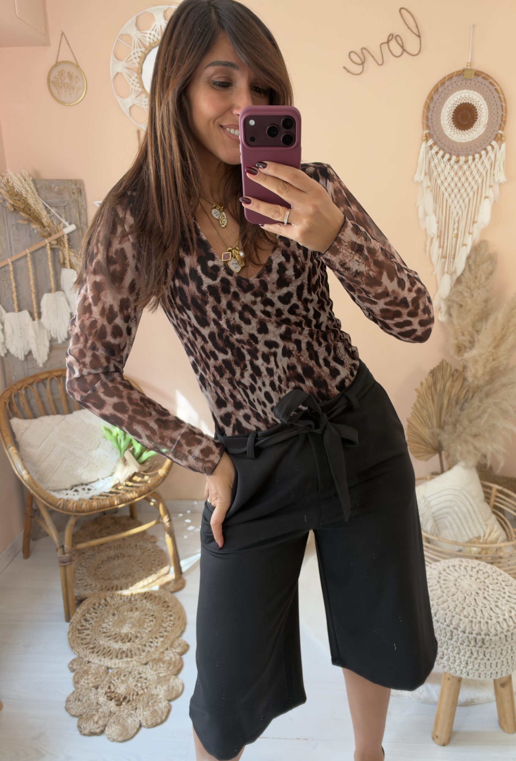 T-shirt tulle animalier scollo V