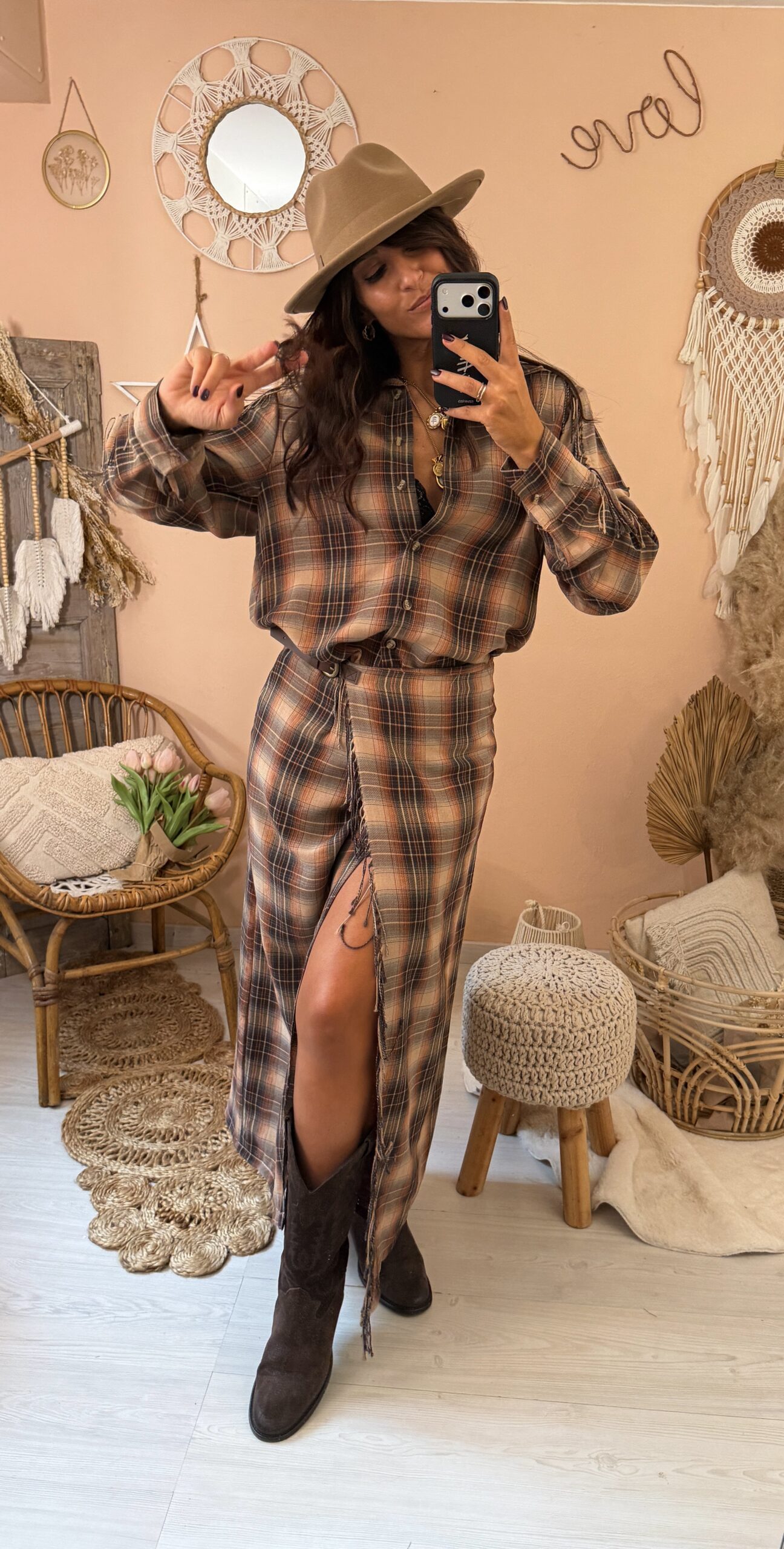 Camicia quadri e frange Saiph