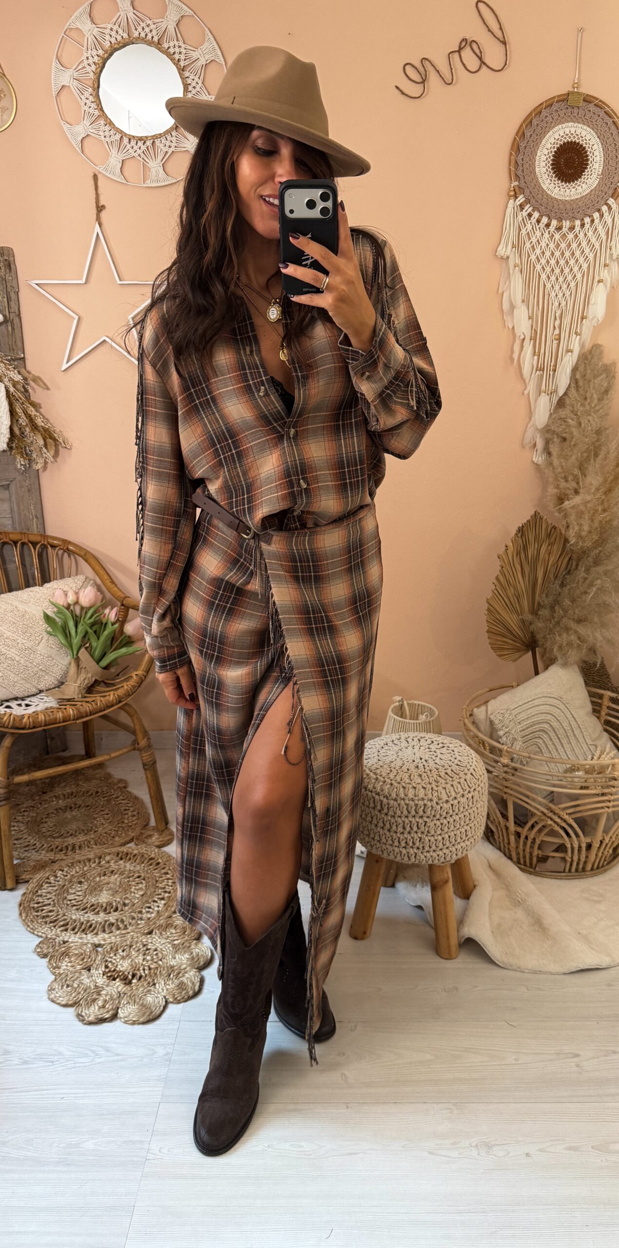 Camicia quadri e frange Saiph