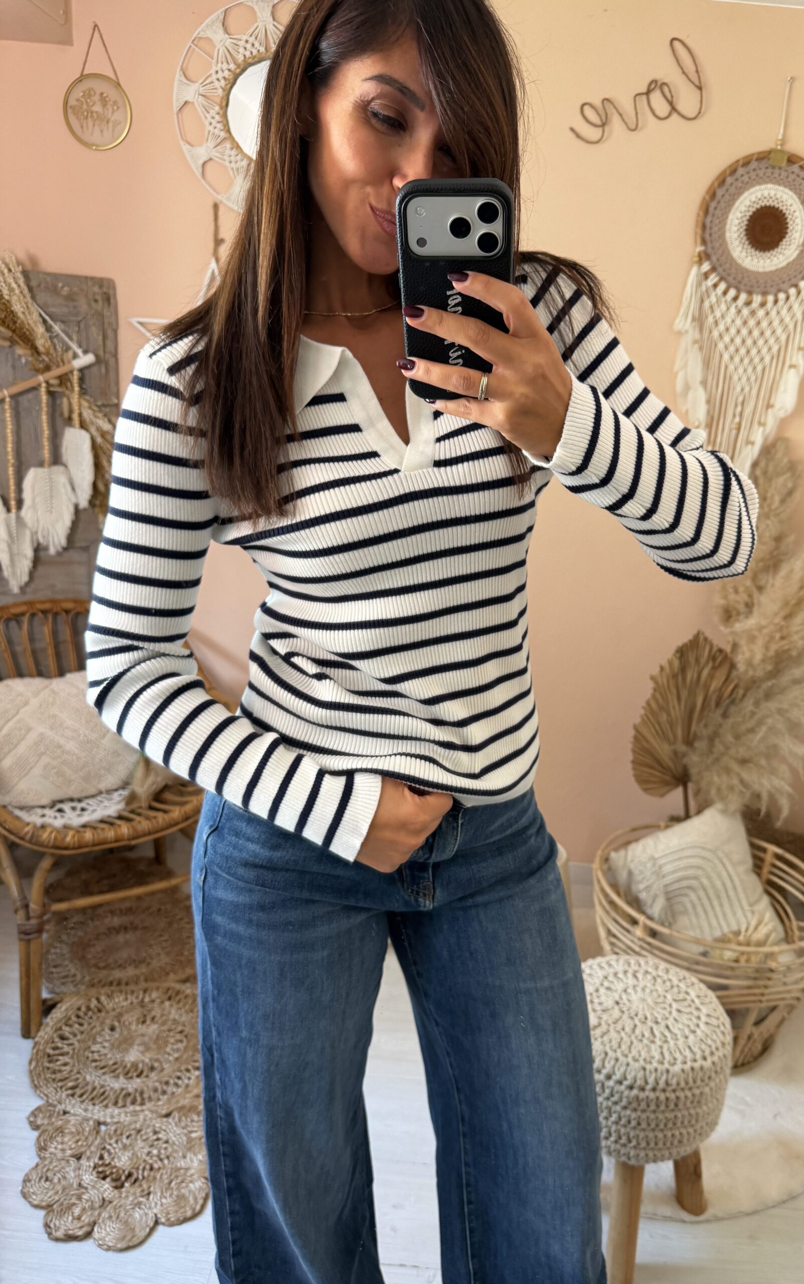 Maglia righe con colletto polo