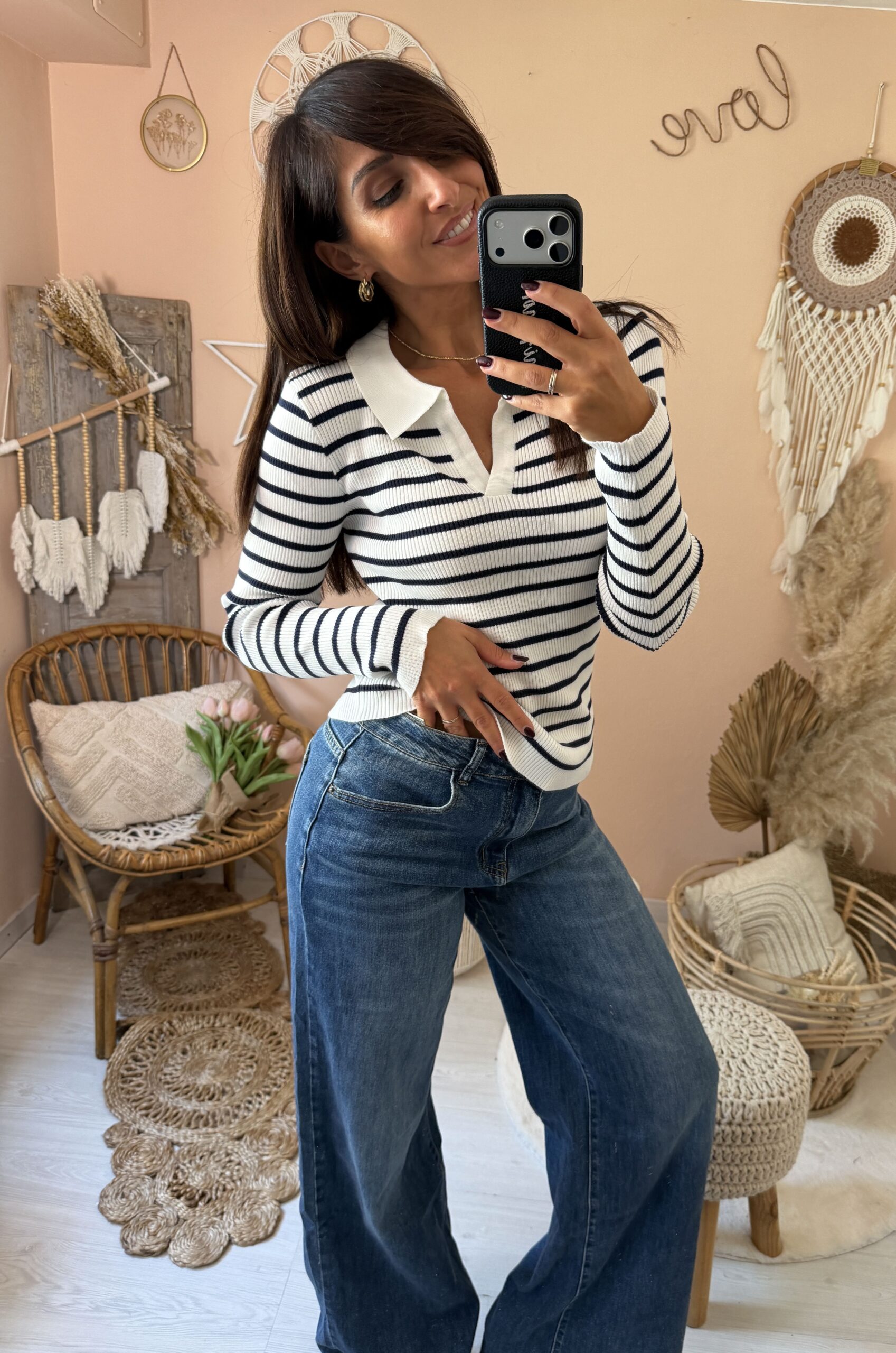 Maglia righe con colletto polo