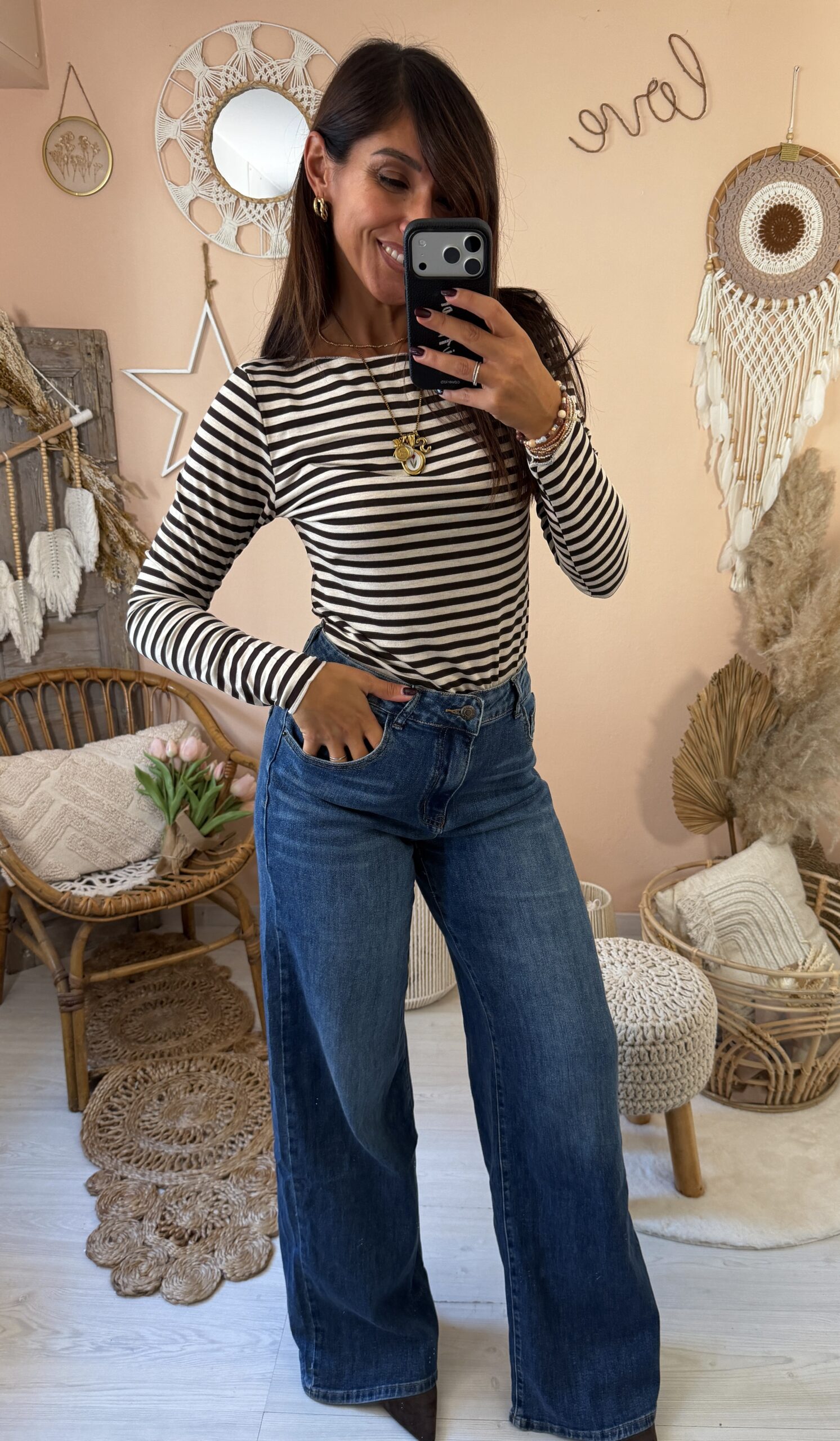 Maglia slim collo largo righe susymix