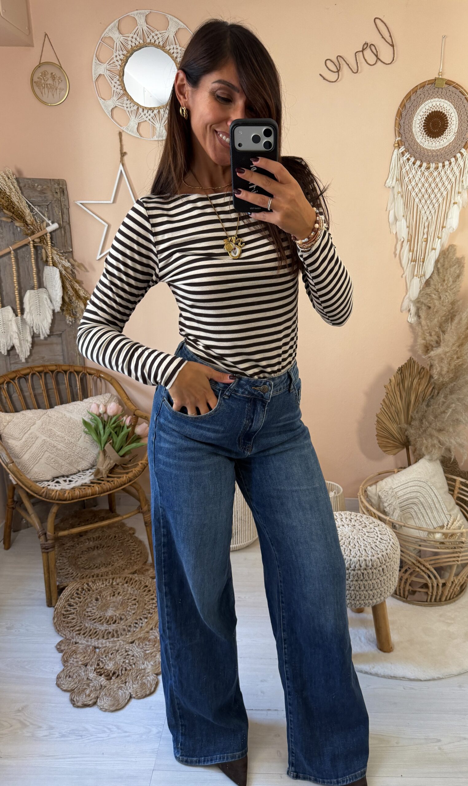 Maglia slim collo largo righe susymix