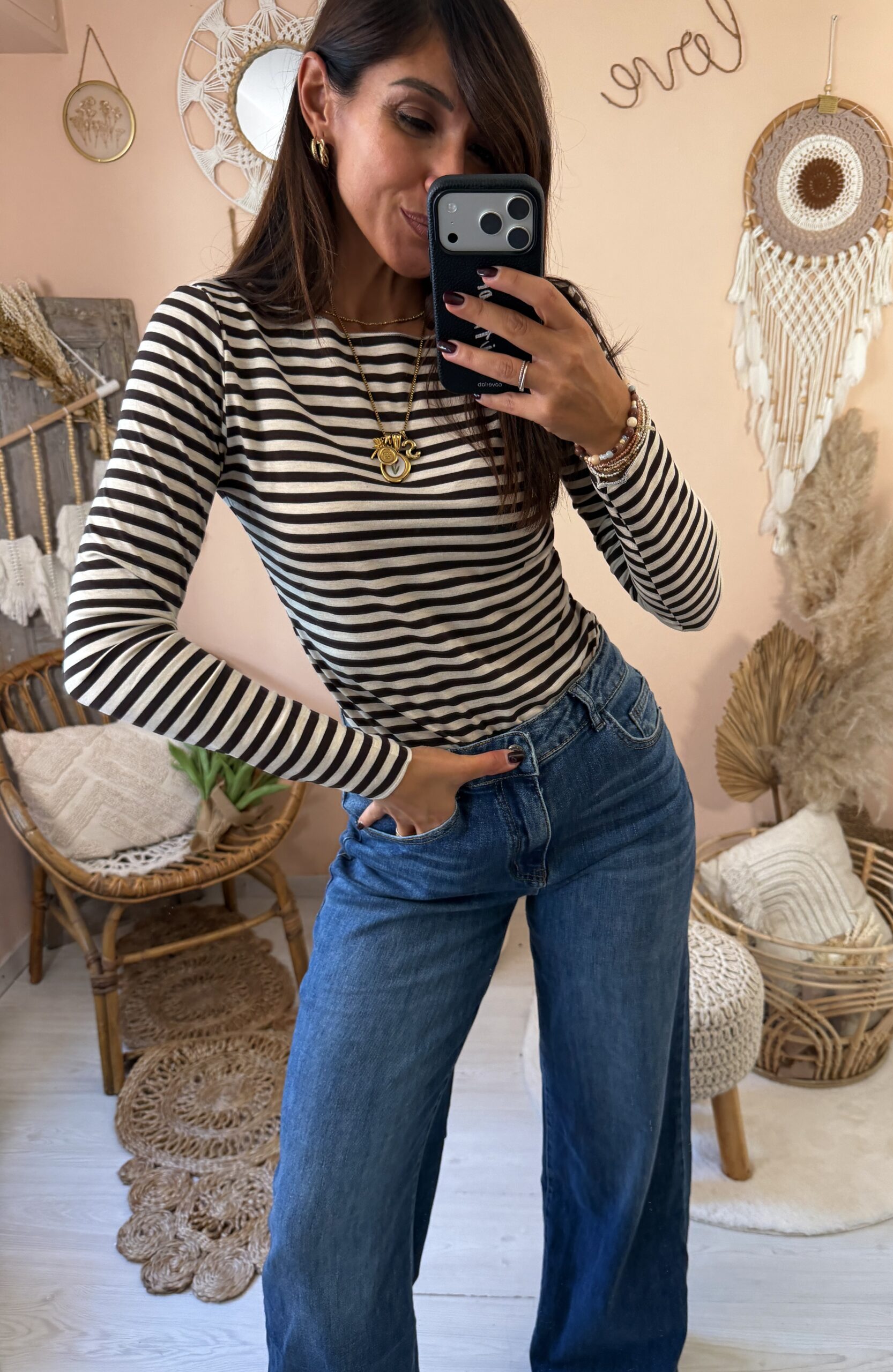 Maglia slim collo largo righe susymix