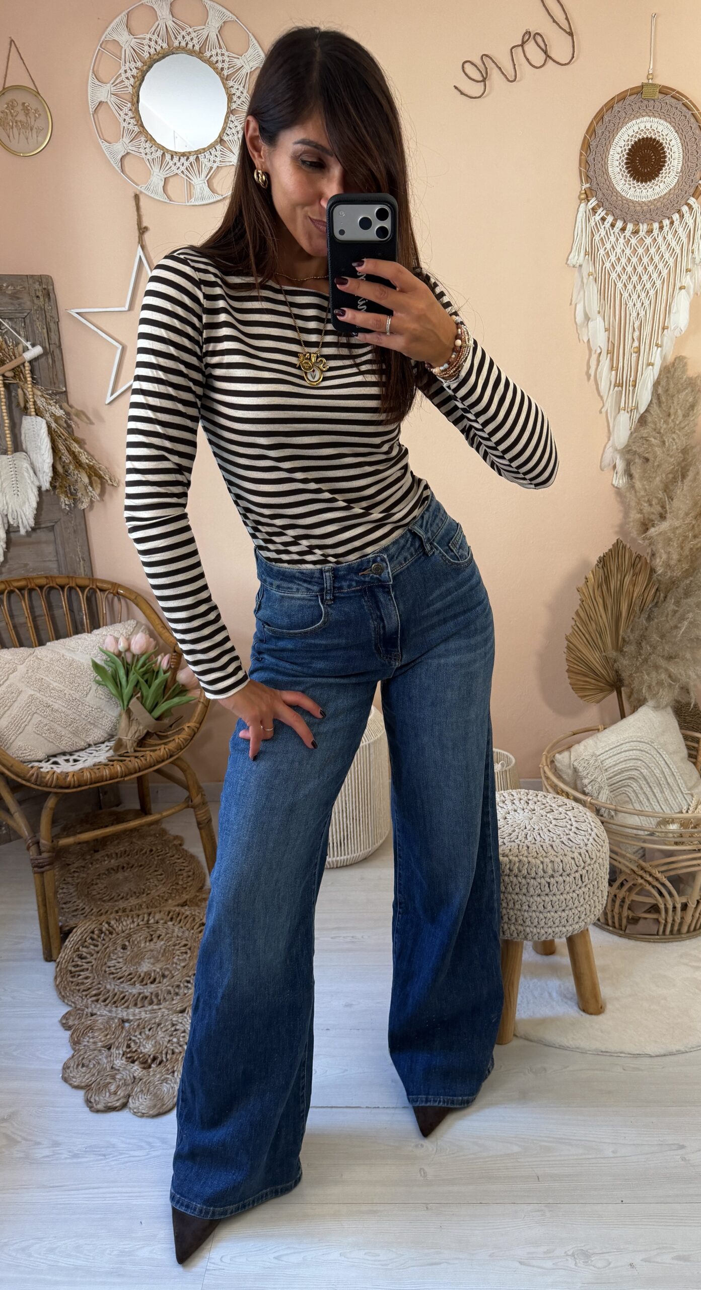 Maglia slim collo largo righe susymix
