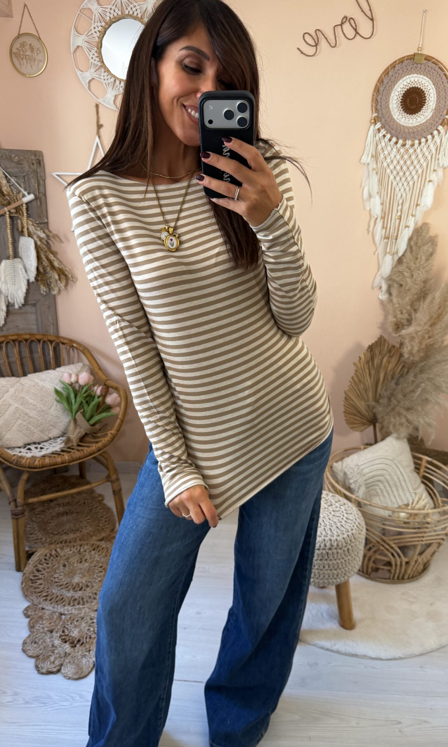 Maglia slim collo largo righe susymix