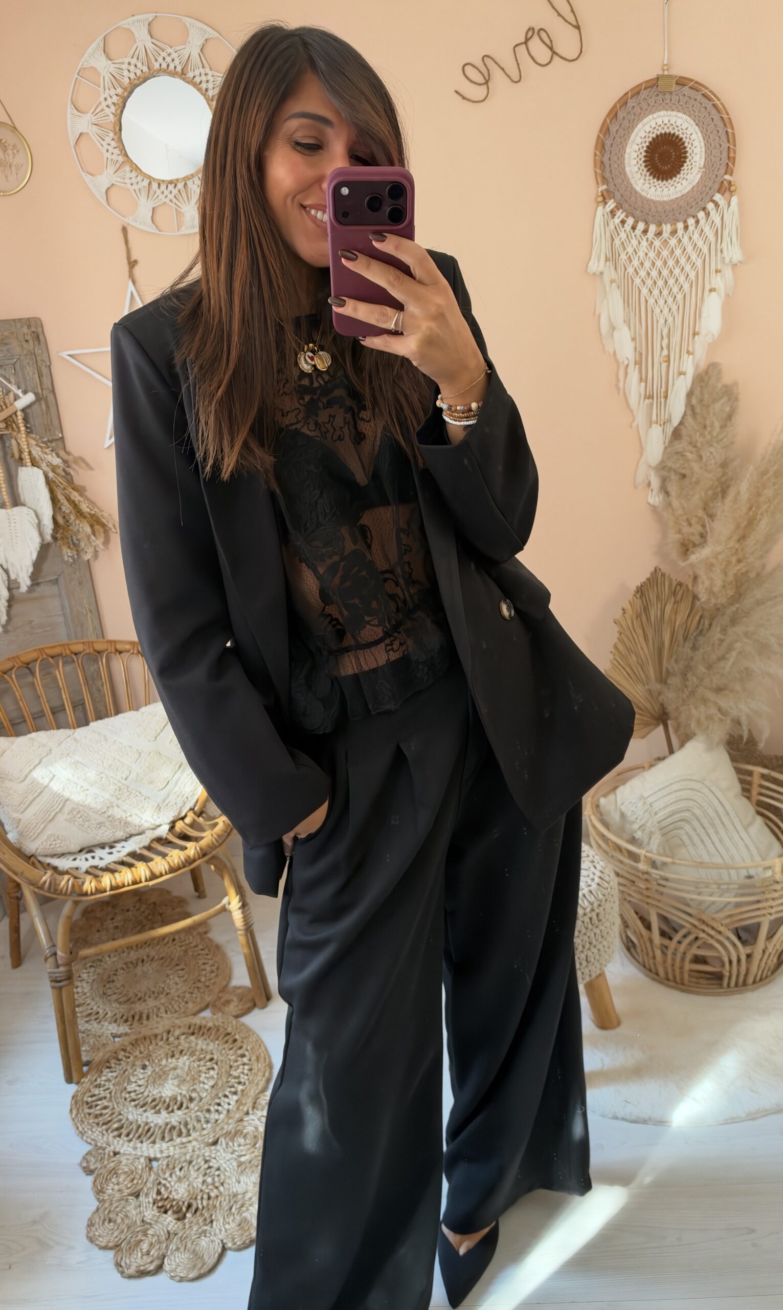 Camicia pizzo nero manica sbuffo saiph