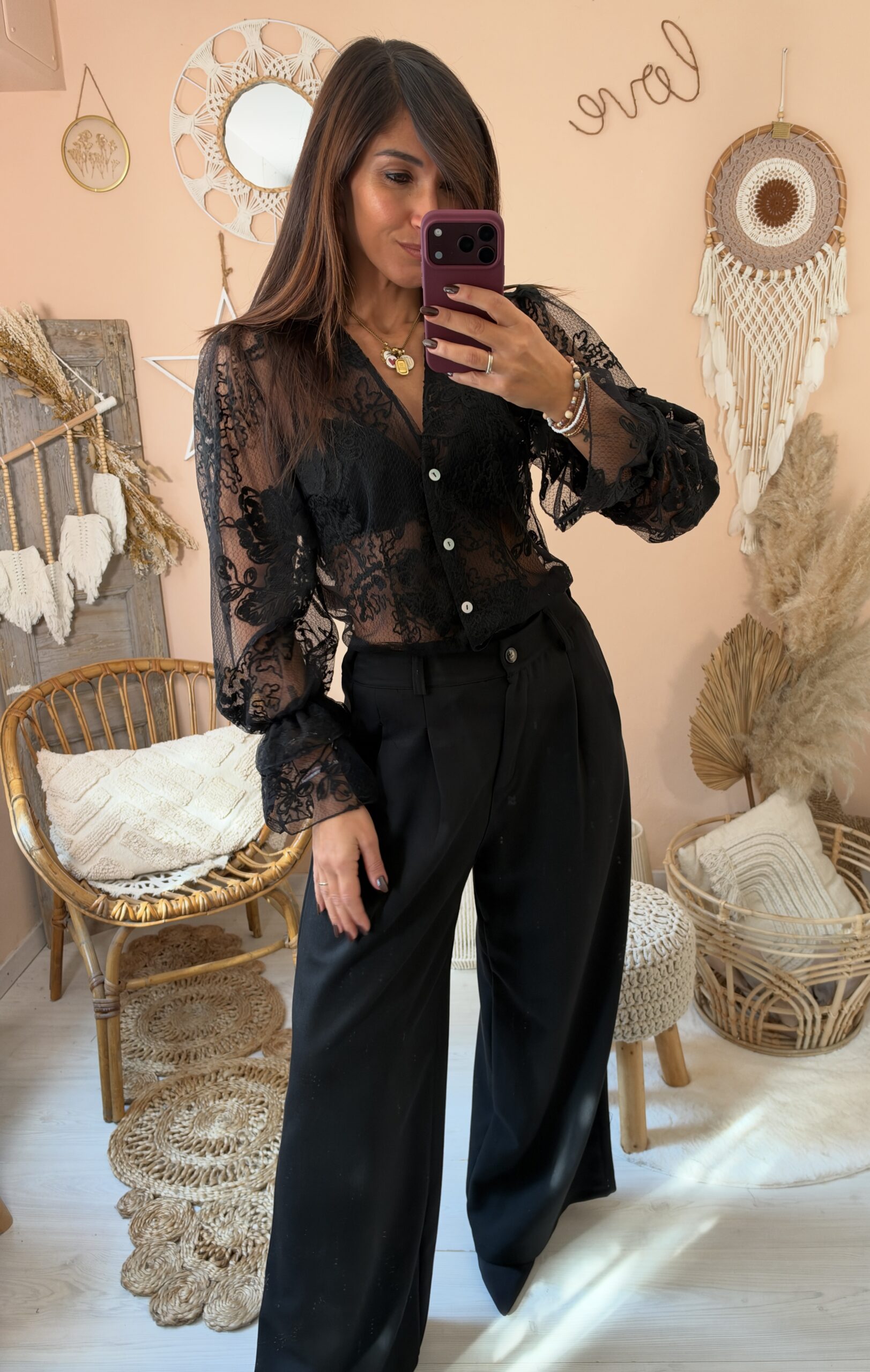 Camicia con bottoni pizzo saiph
