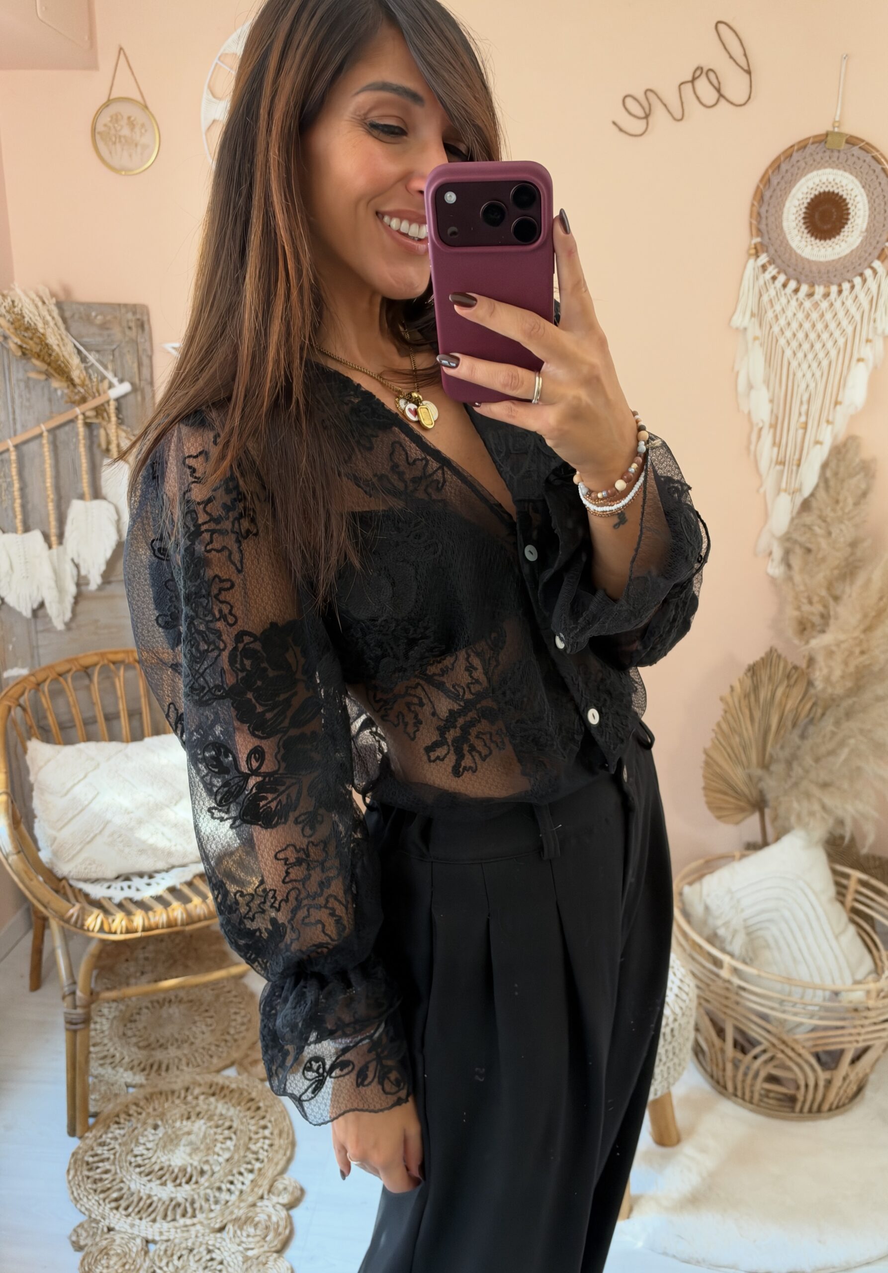 Camicia con bottoni pizzo saiph